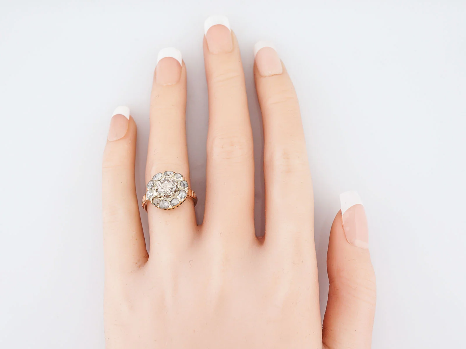 Antique Cocktail Ring Victorian 1.03 Round Brilliant Cut Diamond in 10k Yellow Gold - Image 6