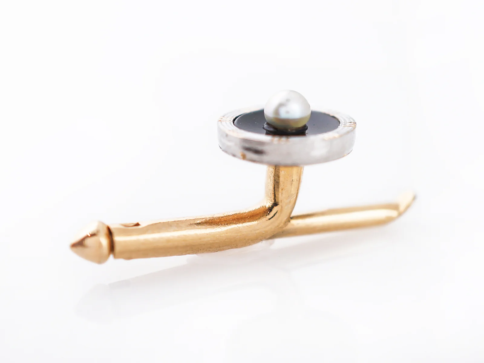 Antique Cufflinks Art Deco Onyx & Pearl Stud Set in 14k Yellow Gold - Image 7