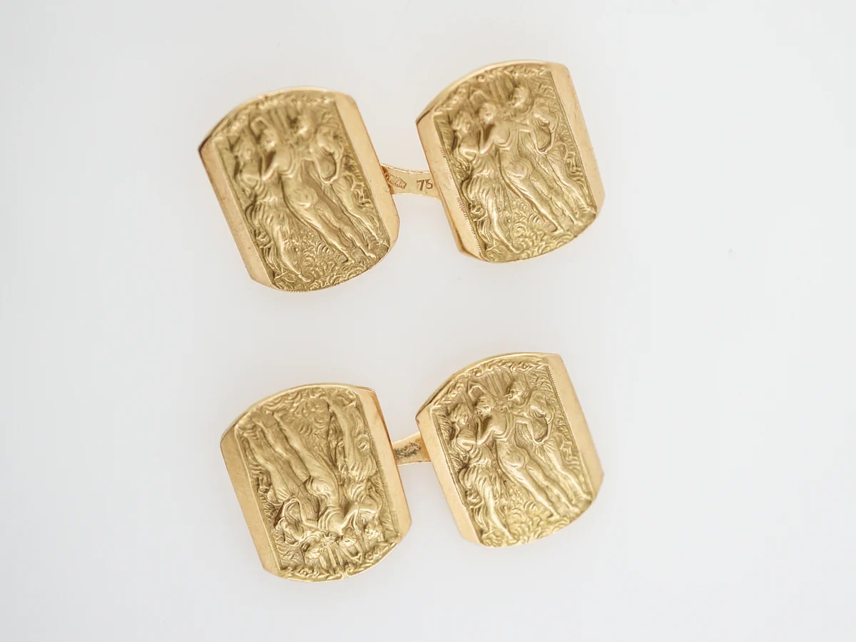 Antique Cufflinks Three Graces Victorian in 18K Yellow Gold - Image 2