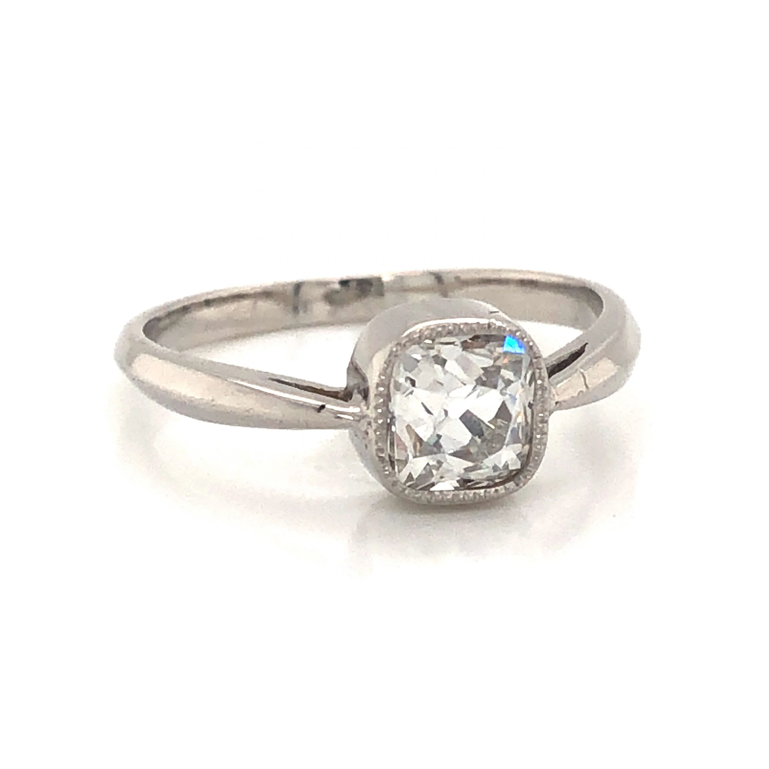 Antique Cushion Cut Diamond Engagement Ring in 18k White Gold - Image 3