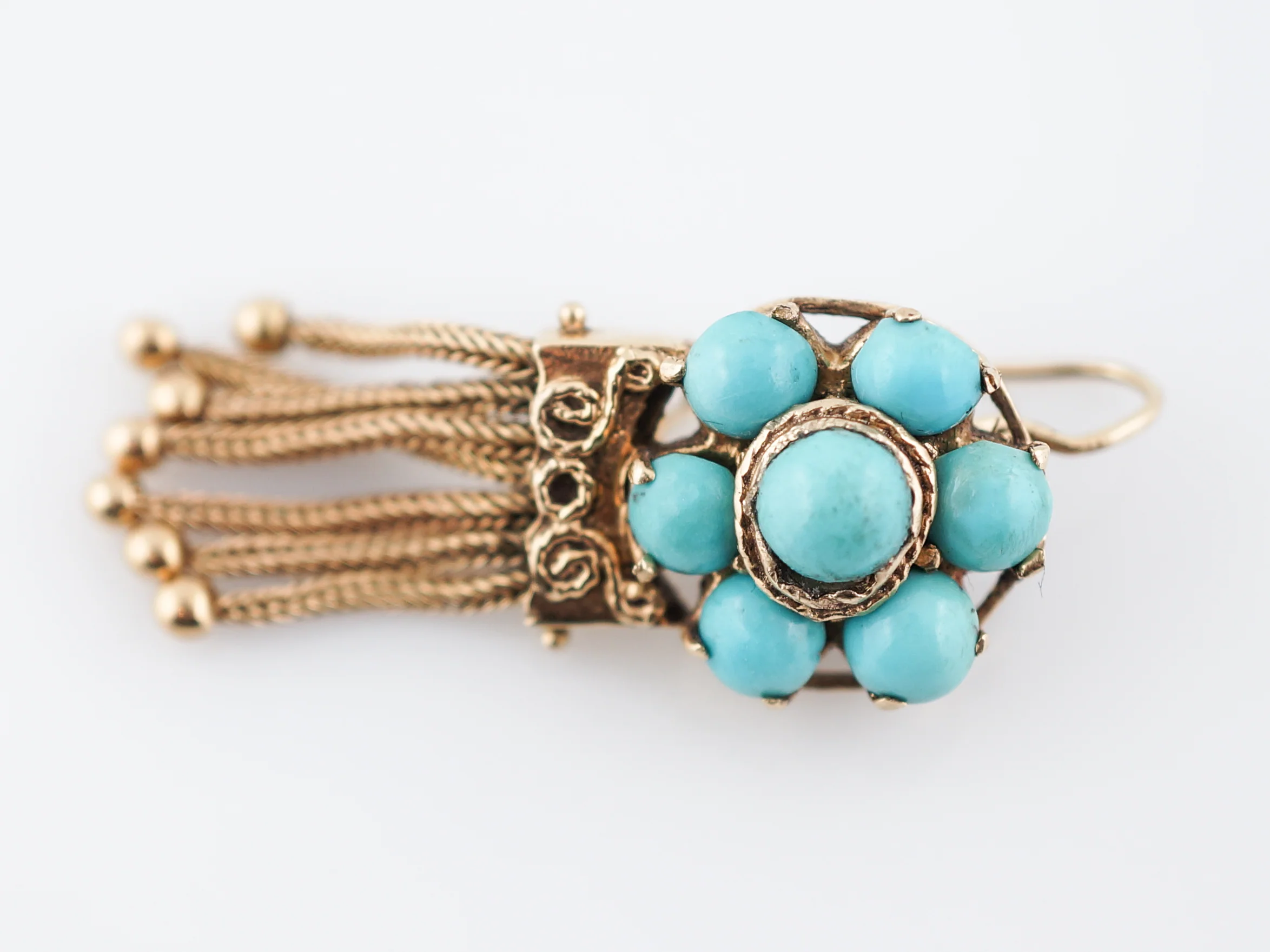 Antique Dangle Drop Earrings Victorian Cabochon Cut Turquoise in 14k Yellow Gold - Image 4