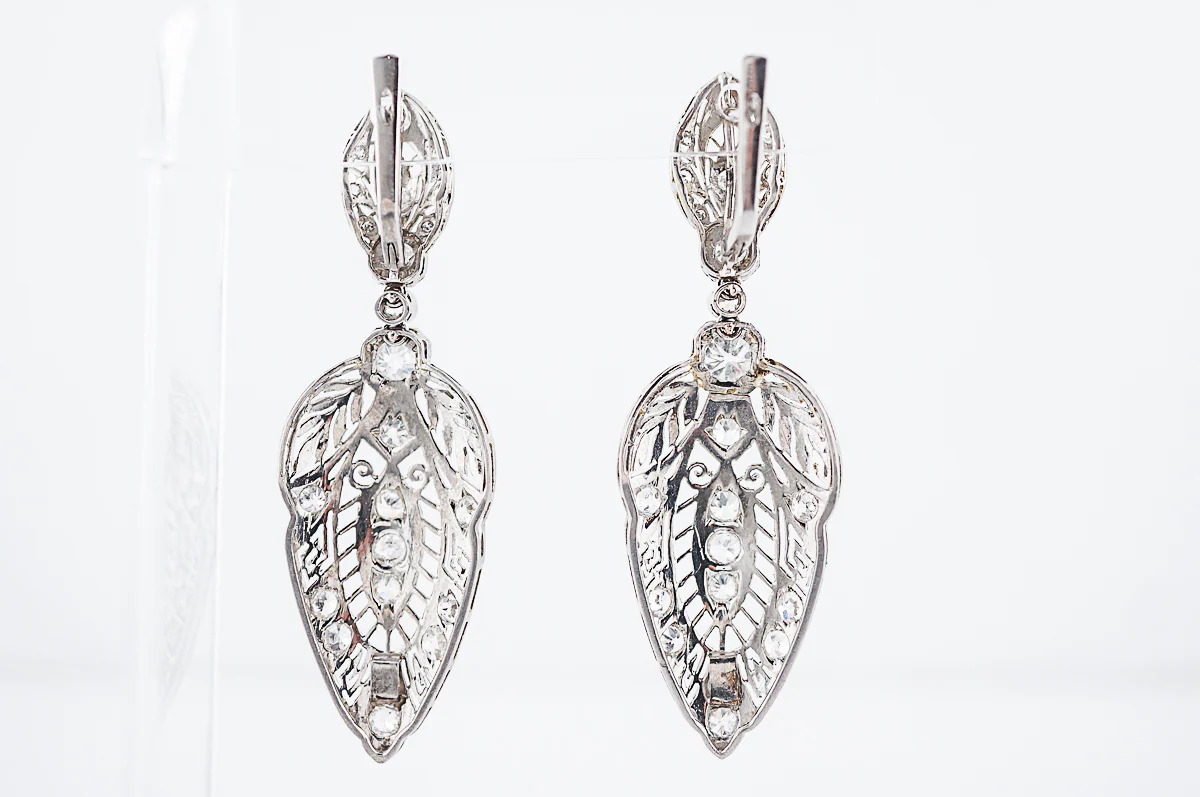 Antique Dangle Earrings Art Deco 3.90 Old European Cut Diamonds in Platinum - Image 4