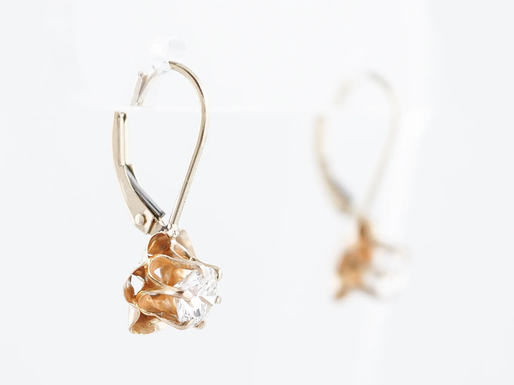 Antique Dangle Tulip Earrings Victorian 1.00 Round Brilliant Cut Diamonds in 14K Yellow Gold - Image 2