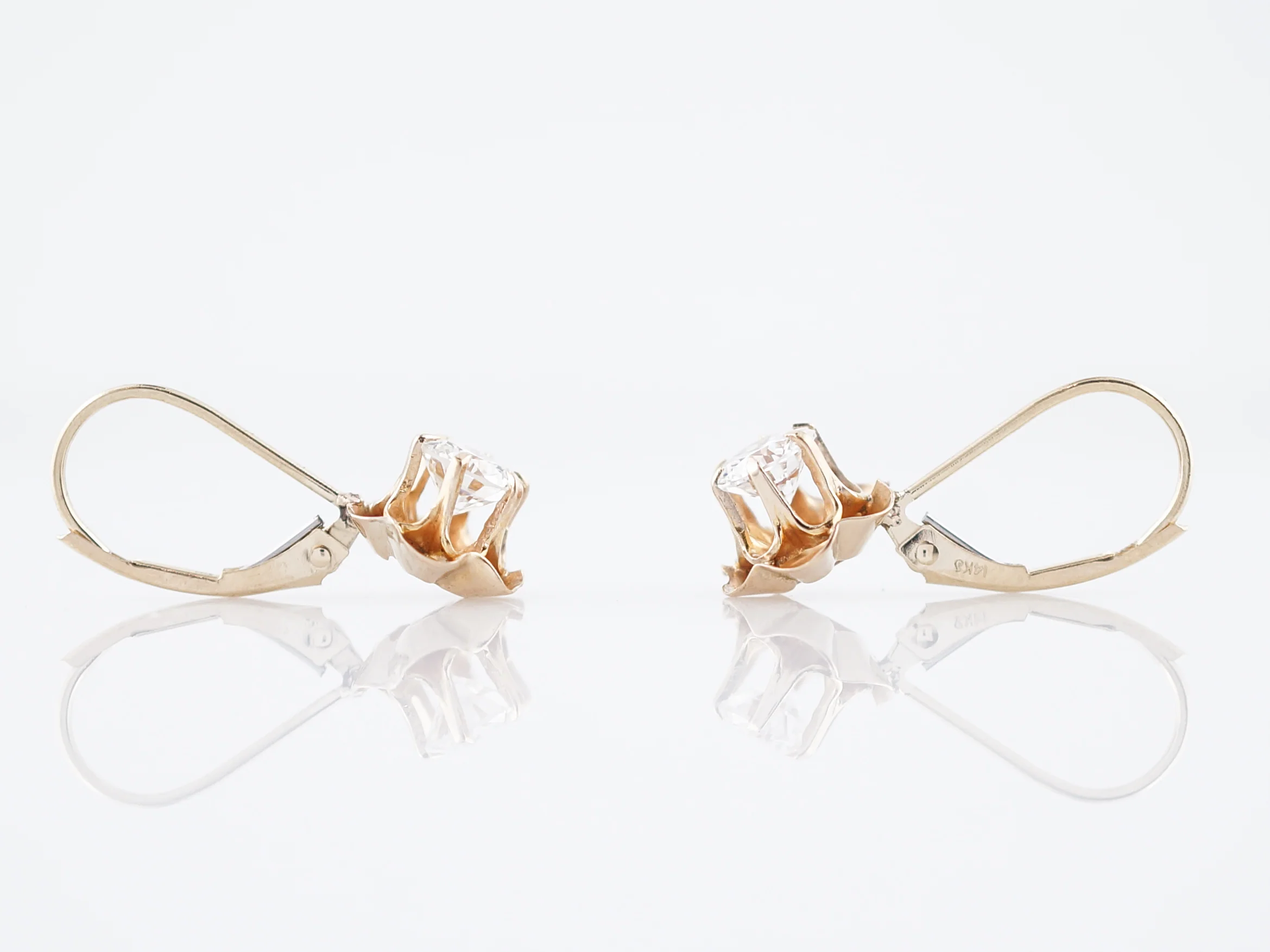 Antique Dangle Tulip Earrings Victorian 1.00 Round Brilliant Cut Diamonds in 14K Yellow Gold - Image 3
