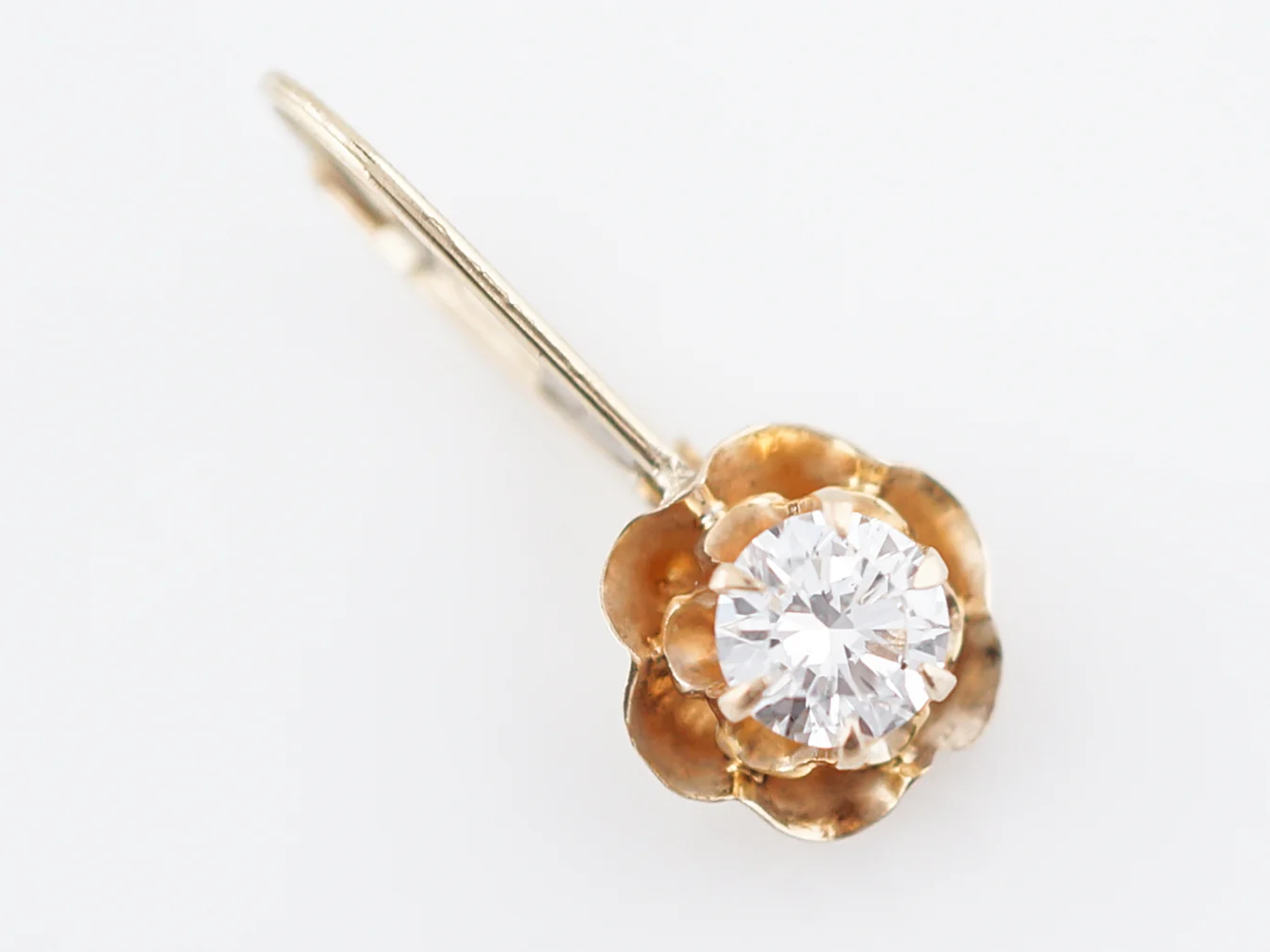 Antique Dangle Tulip Earrings Victorian 1.00 Round Brilliant Cut Diamonds in 14K Yellow Gold - Image 5