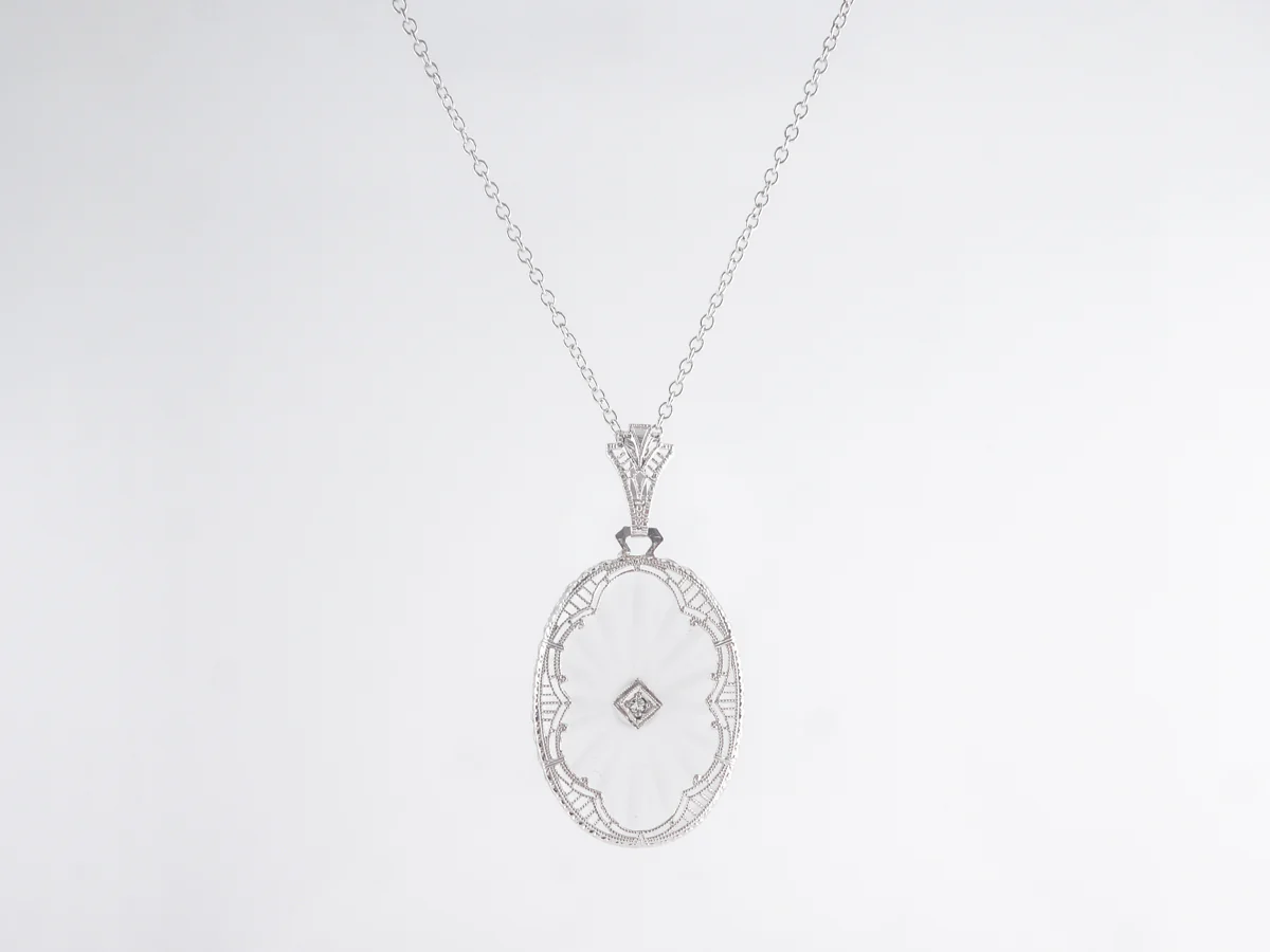 Antique Deco Camphor Glass Necklace in 14k White Gold - Image 2