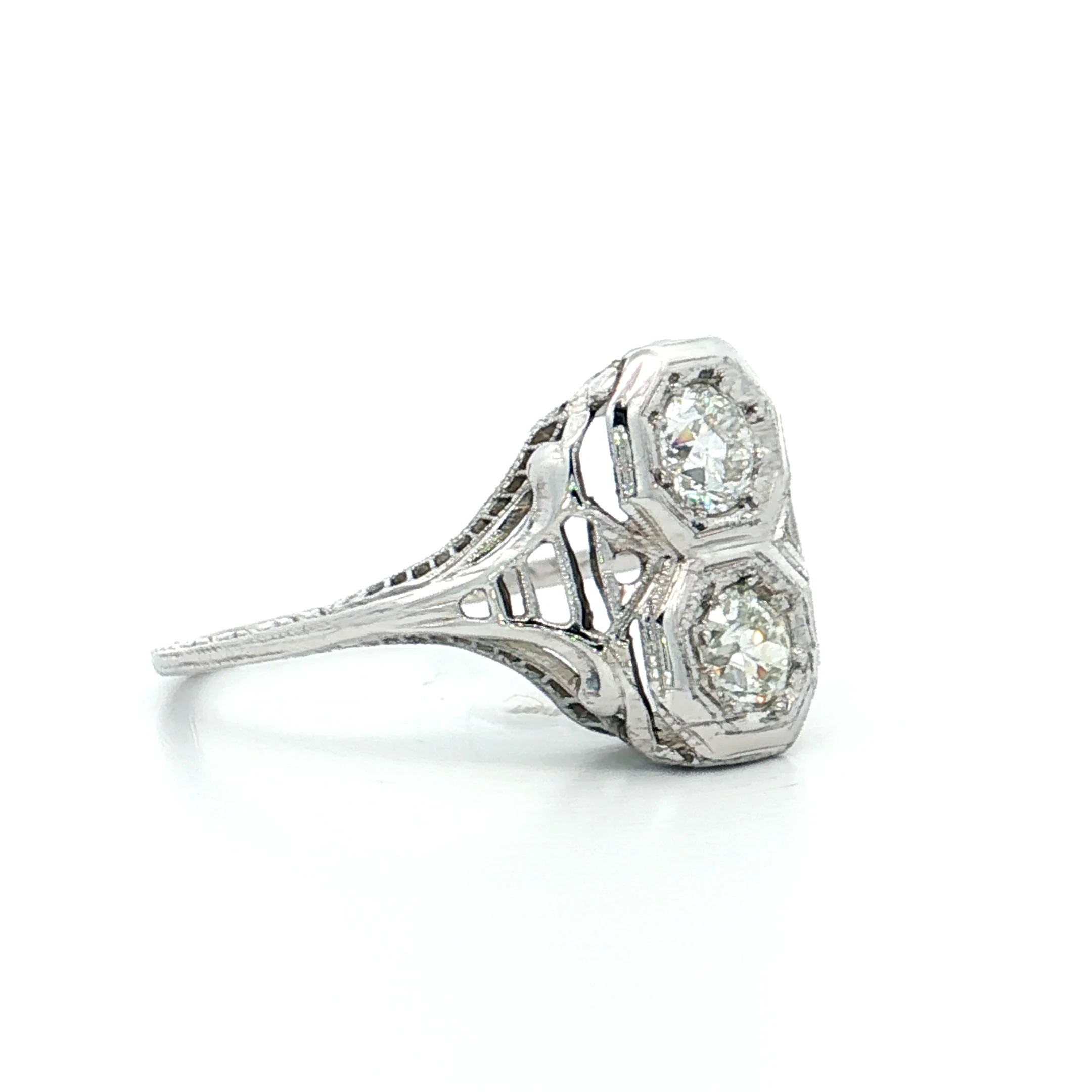 Antique Deco Toi Et Moi Diamond Engagement Ring 18k - Image 3