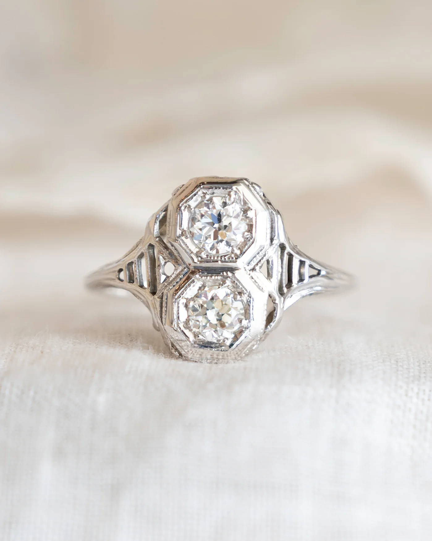 Antique Deco Toi Et Moi Diamond Engagement Ring 18k - Image 6