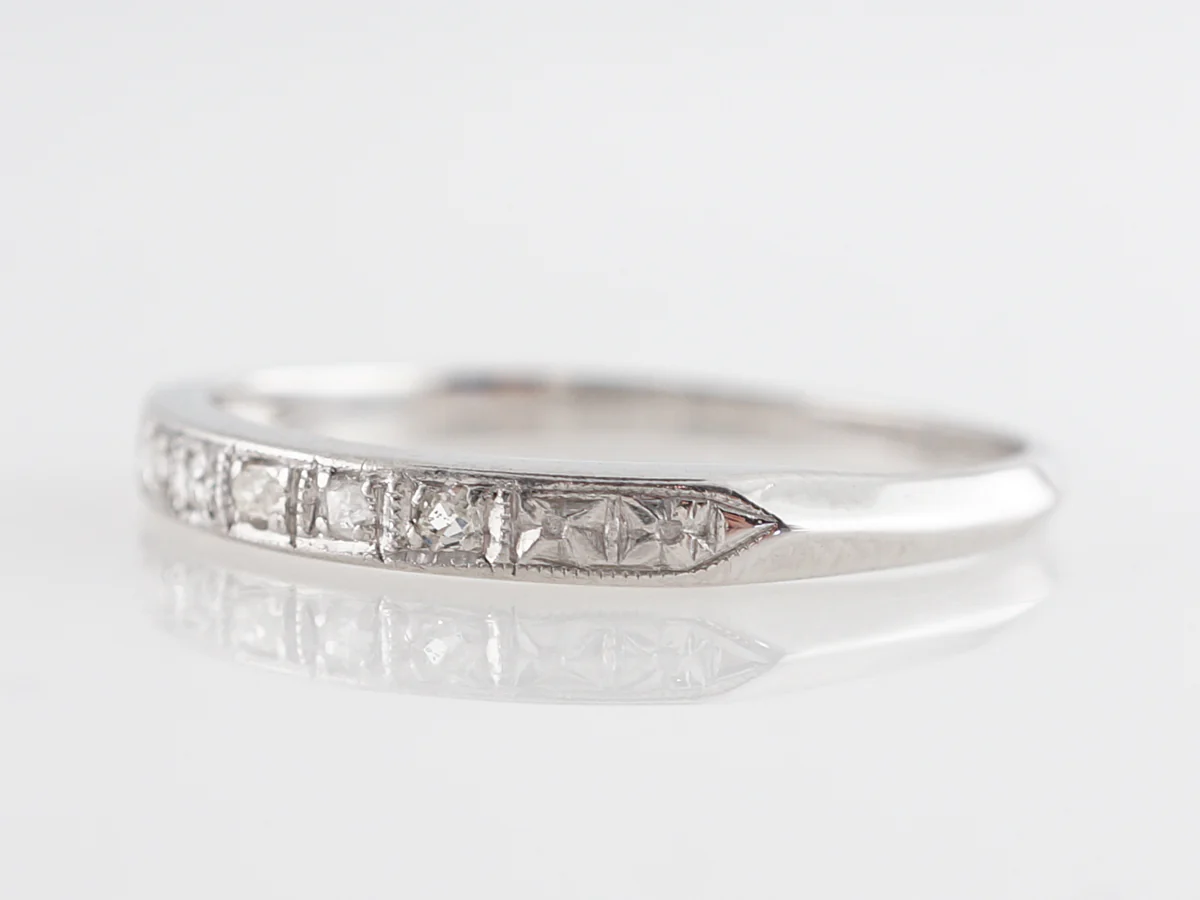 Antique Diamond & Engraved Wedding Band in 18k White Gold - Image 2