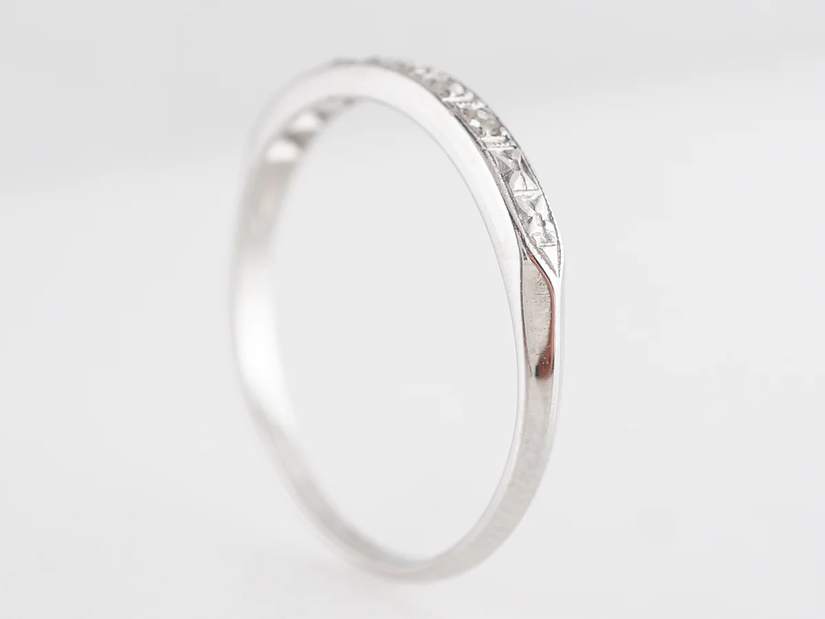 Antique Diamond & Engraved Wedding Band in 18k White Gold - Image 4