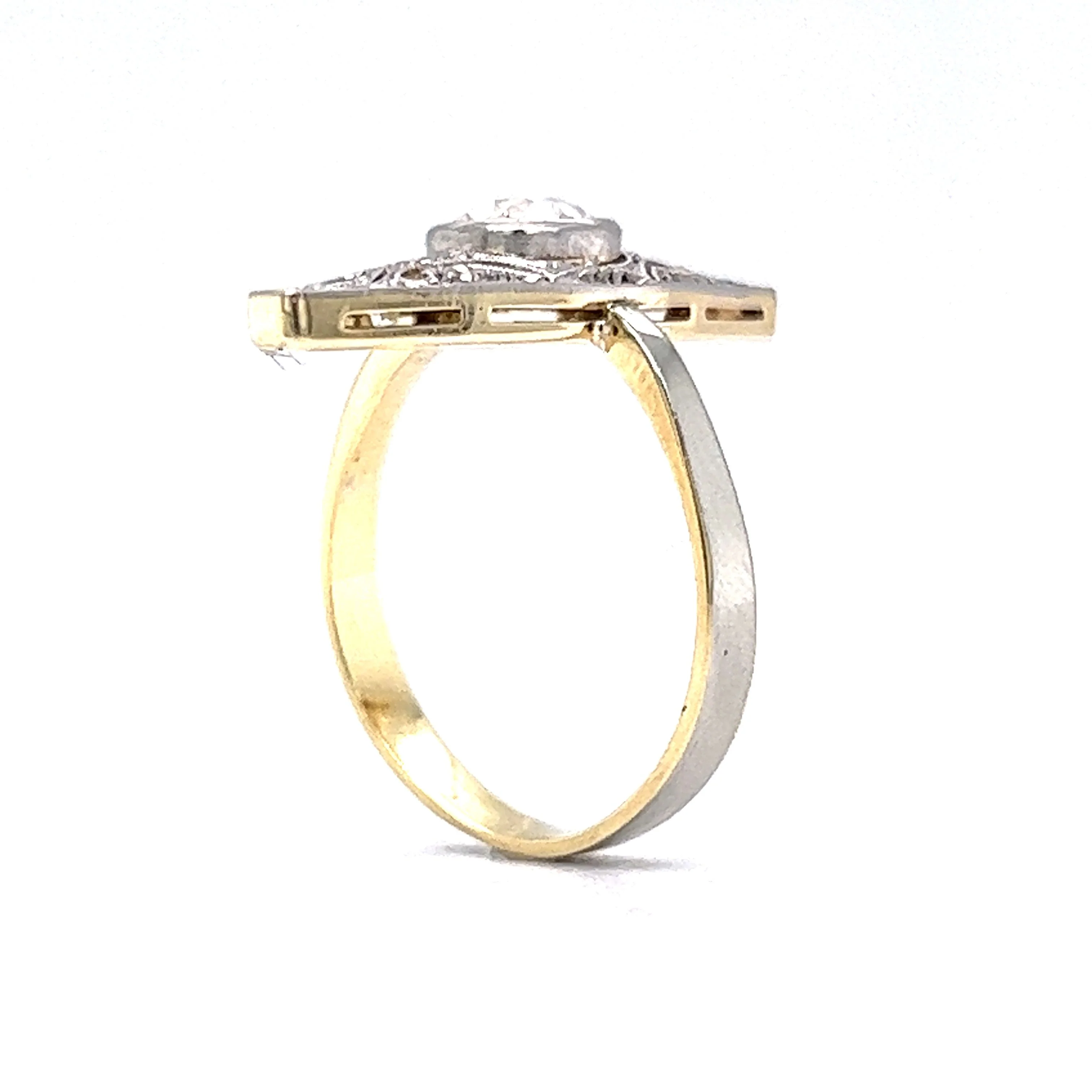 Antique Diamond Navette Ring in White & Yellow Gold - Image 5