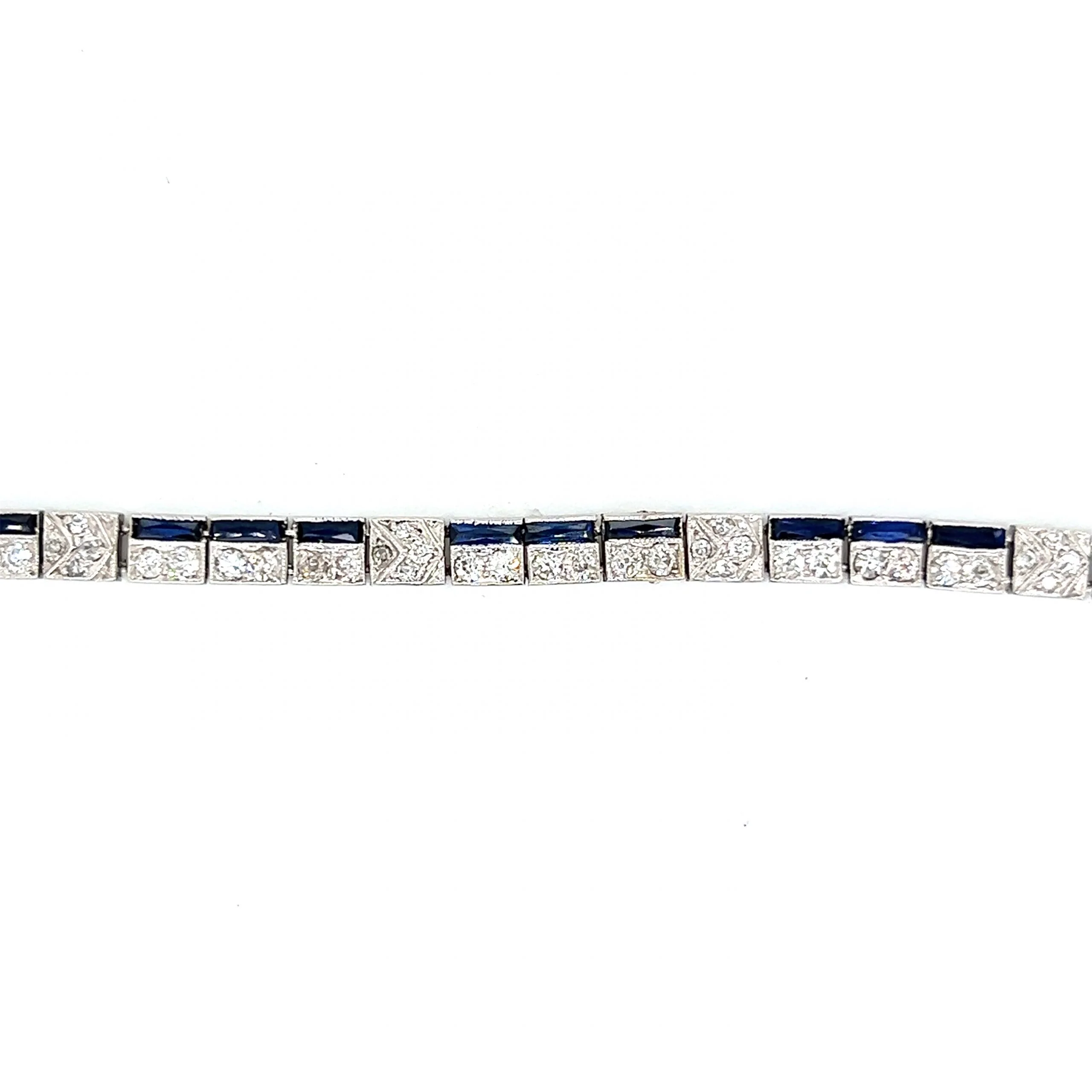 Antique Diamond & Sapphire Link Bracelet in Platinum - Image 4