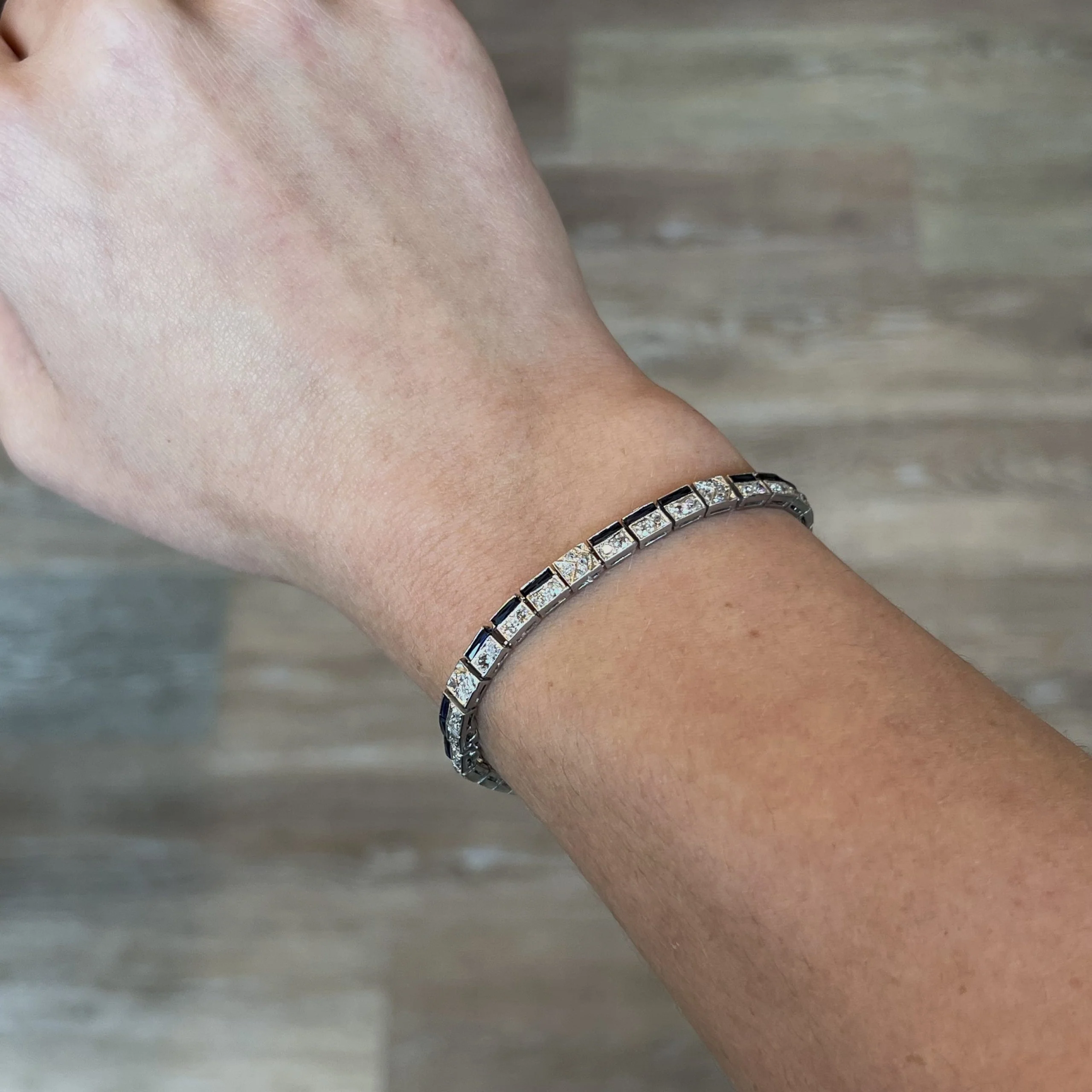 Antique Diamond & Sapphire Link Bracelet in Platinum - Image 5