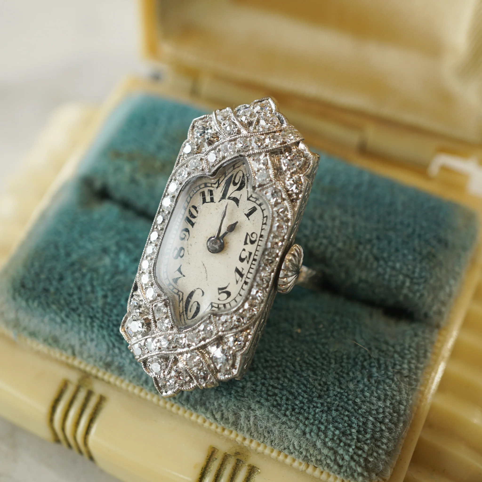 Antique Diamond Watch Ring in Platinum & 18k White Gold - Image 6