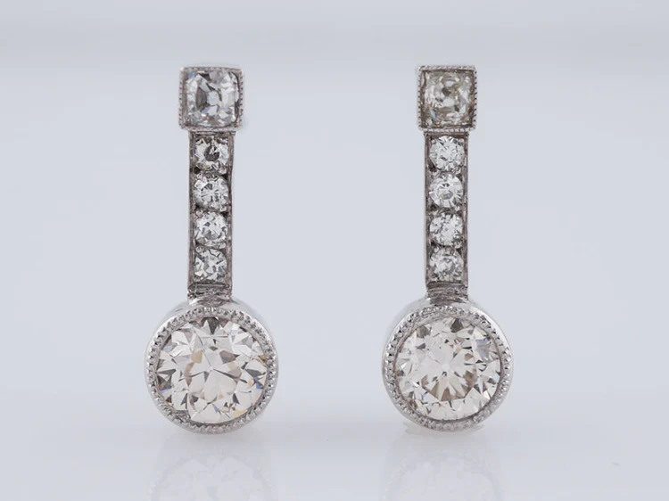 Antique Earrings Art Deco 2.37 cttw Old European Cut Diamonds in Platinum