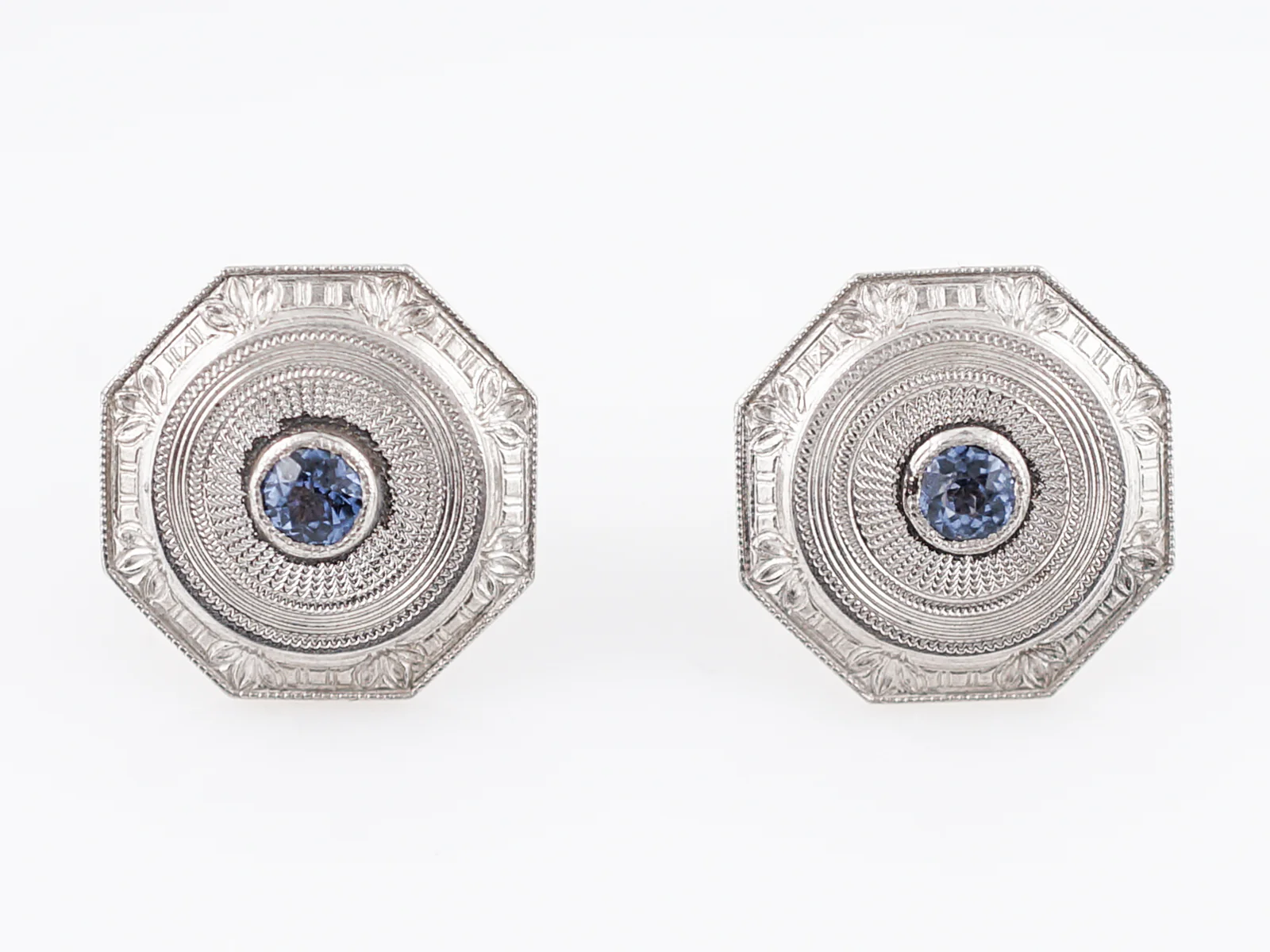 Antique Earrings Art Deco .25 Old European Cut Sapphire in Platinum & 14k Yellow Gold
