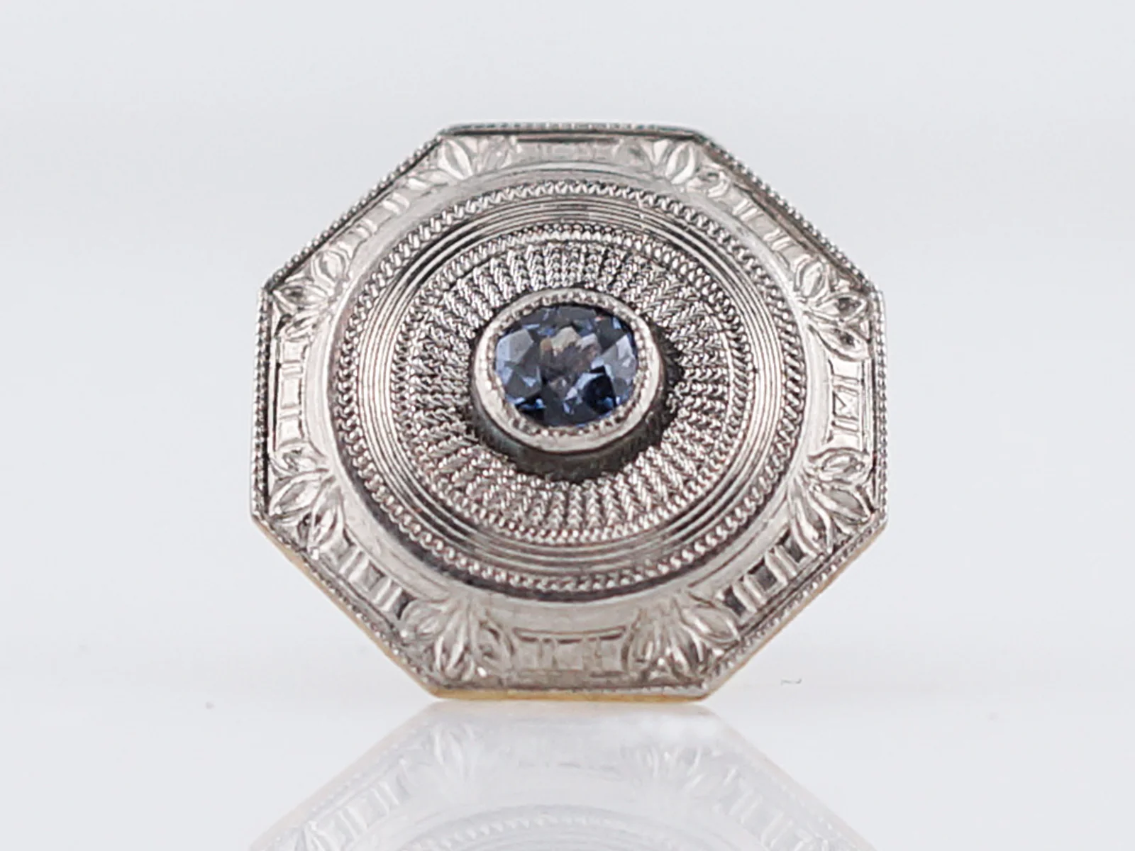 Antique Earrings Art Deco .25 Old European Cut Sapphire in Platinum & 14k Yellow Gold - Image 3