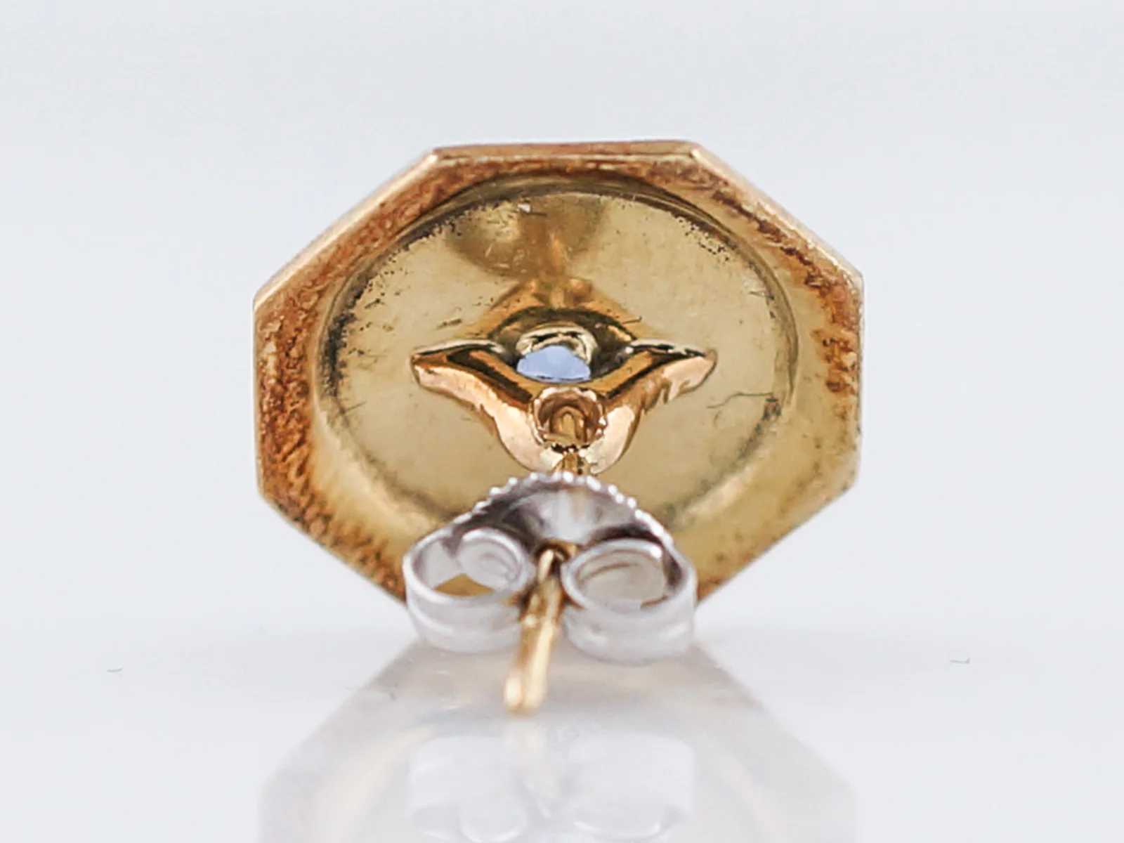 Antique Earrings Art Deco .25 Old European Cut Sapphire in Platinum & 14k Yellow Gold - Image 4