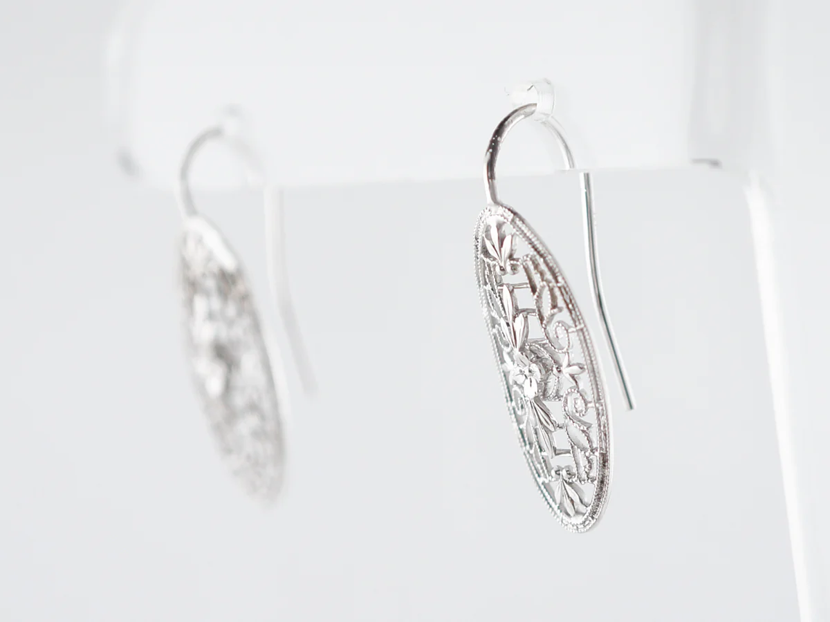 Antique Earrings Art Deco Filigree in 14k White Gold - Image 2