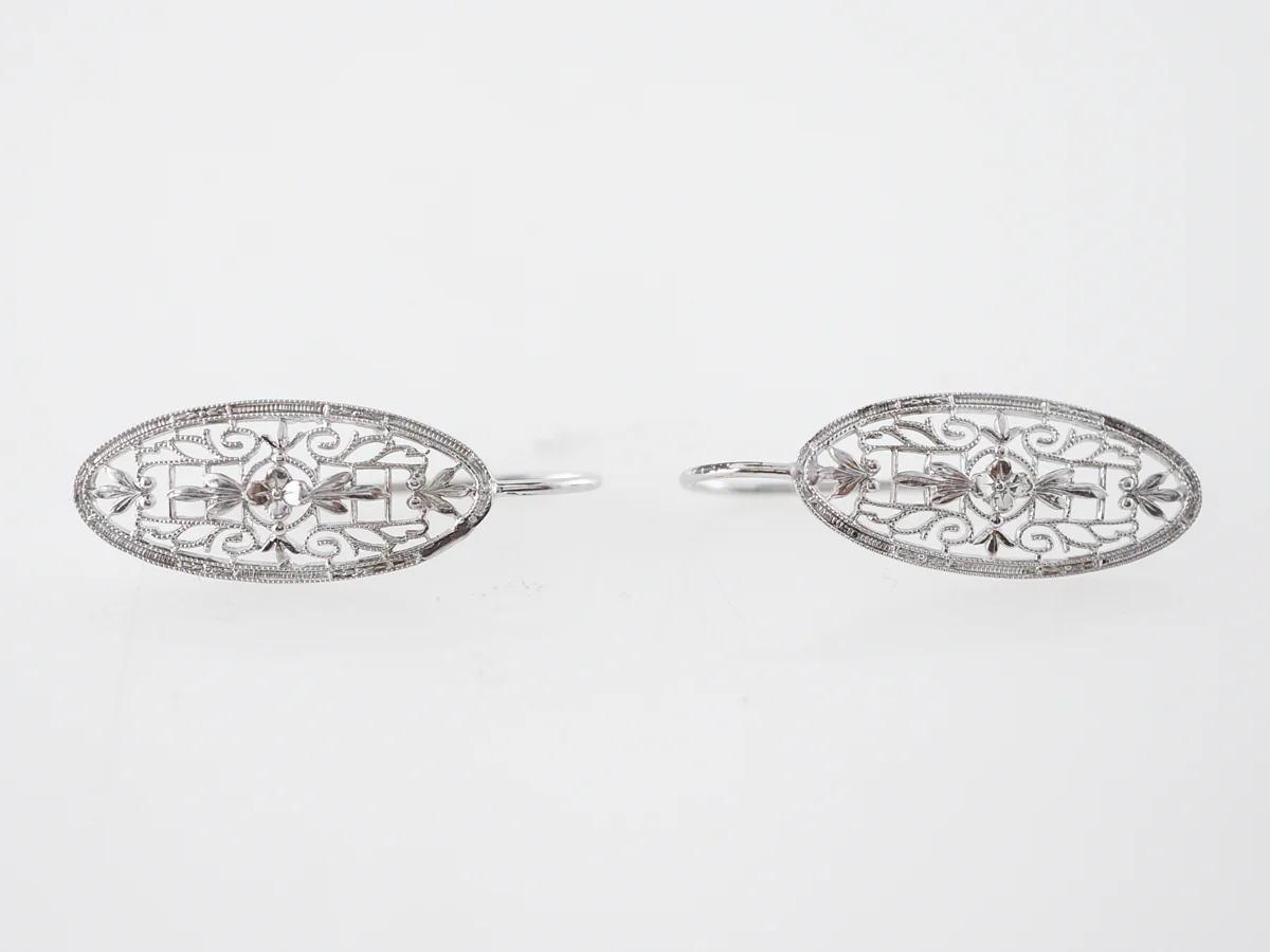 Antique Earrings Art Deco Filigree in 14k White Gold - Image 3