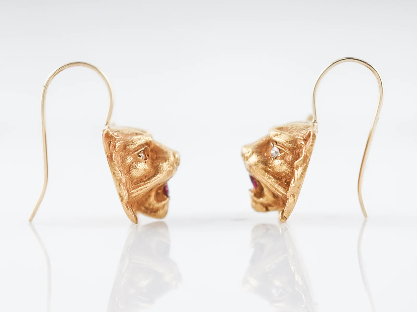 Antique Earrings Victorian .06 Single Cut Diamonds & .16 Rubies in 14k Yellow Gold - Image 2