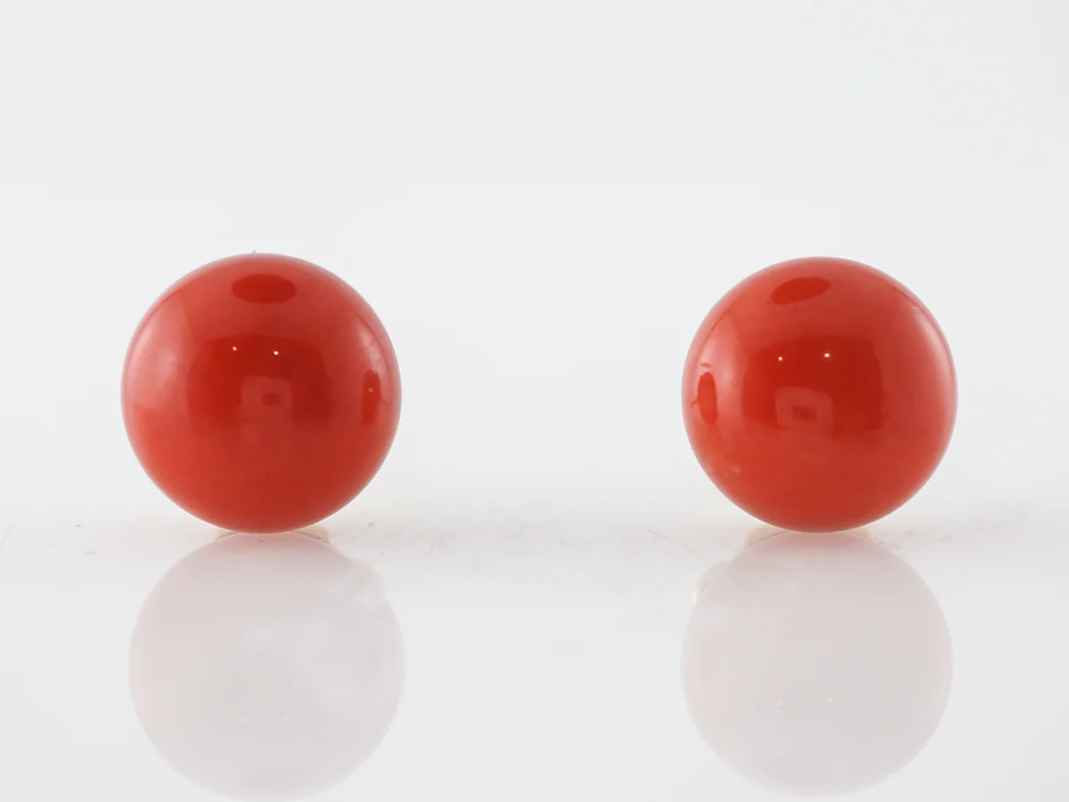 **RTV 1/9/19**Antique Earrings Victorian 23.70 Cabochon Cut Oxblood Coral in 14k Yellow Gold