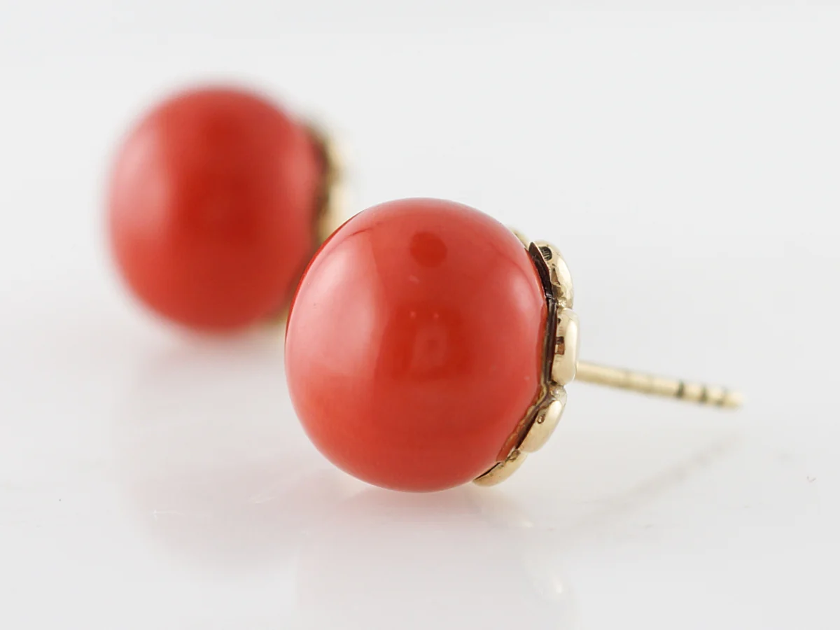 **RTV 1/9/19**Antique Earrings Victorian 23.70 Cabochon Cut Oxblood Coral in 14k Yellow Gold - Image 2