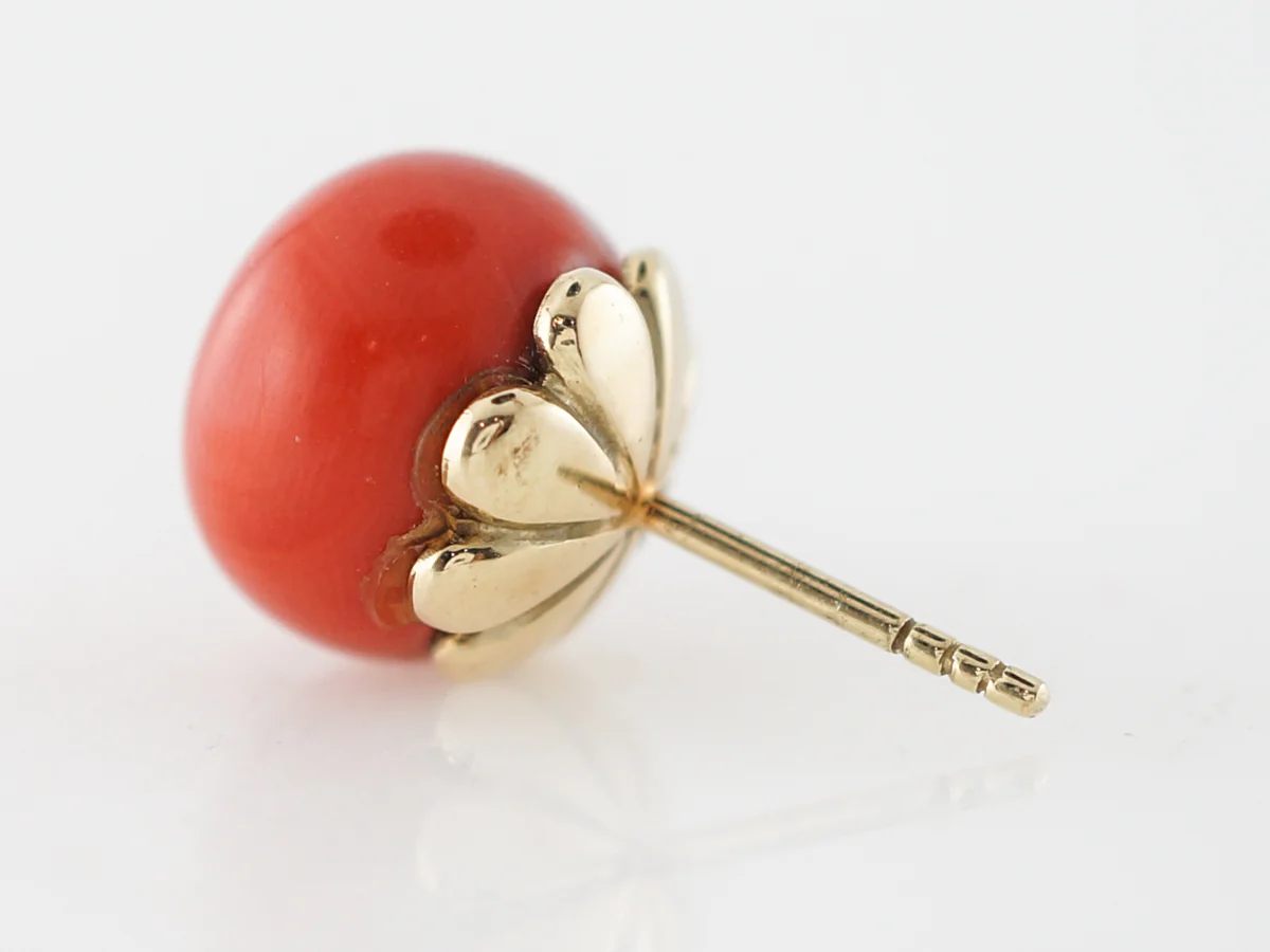 **RTV 1/9/19**Antique Earrings Victorian 23.70 Cabochon Cut Oxblood Coral in 14k Yellow Gold - Image 3