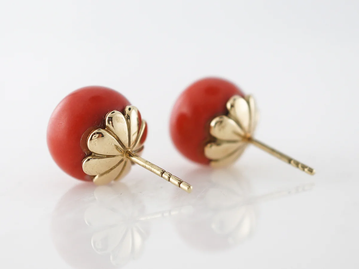 **RTV 1/9/19**Antique Earrings Victorian 23.70 Cabochon Cut Oxblood Coral in 14k Yellow Gold - Image 4