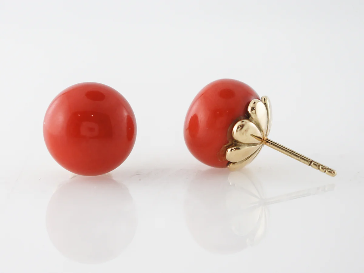 **RTV 1/9/19**Antique Earrings Victorian 23.70 Cabochon Cut Oxblood Coral in 14k Yellow Gold - Image 5