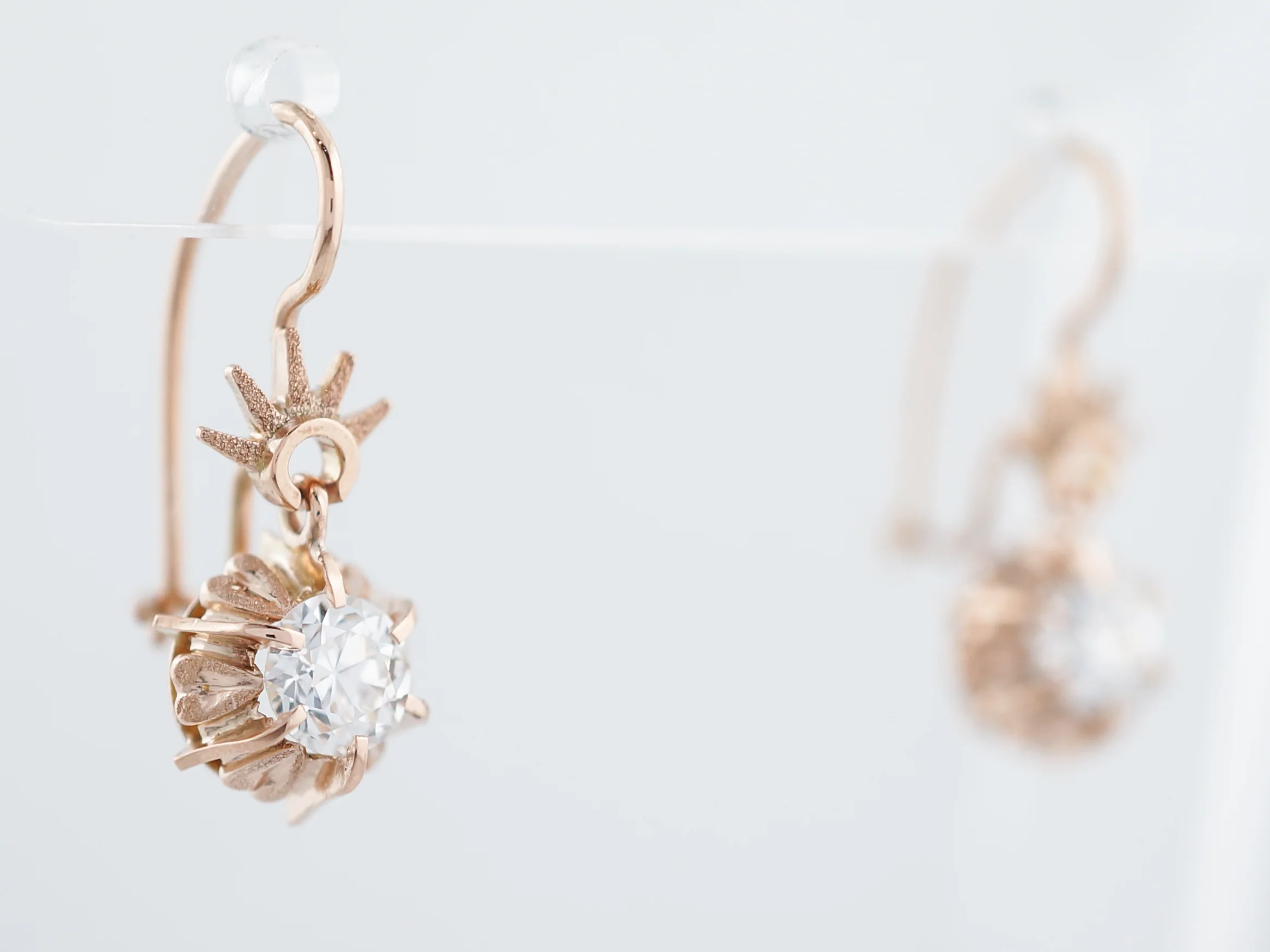 Antique Earrings Victorian .93 Old Mine Cut Diamonds in 14K Rose Gold - Image 2