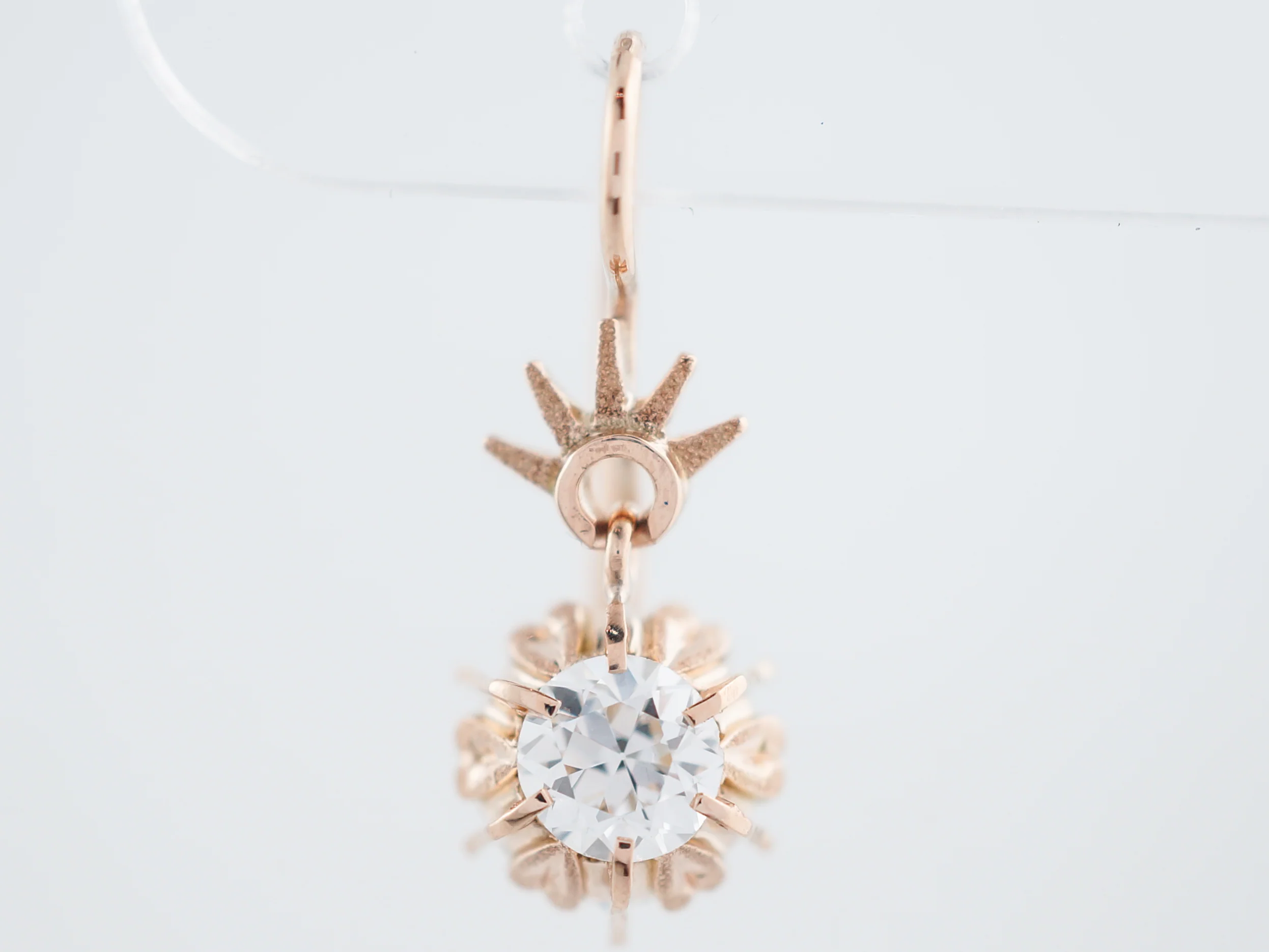 Antique Earrings Victorian .93 Old Mine Cut Diamonds in 14K Rose Gold - Image 3