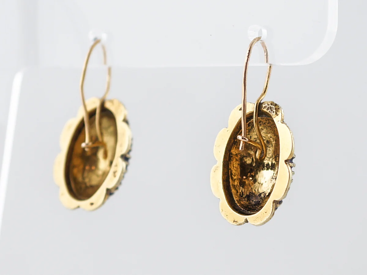 Antique Earrings Victorian Blue Enamel in 14k Yellow Gold - Image 3
