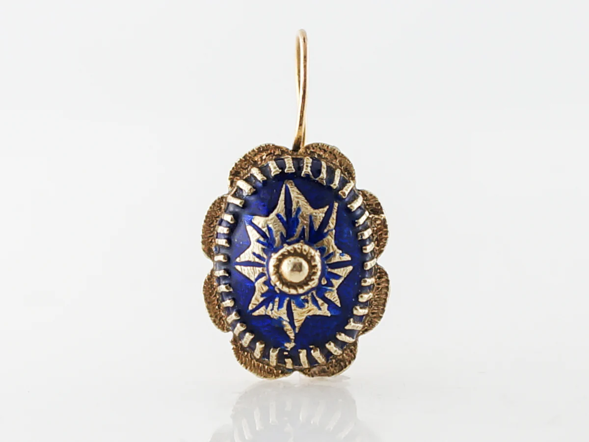 Antique Earrings Victorian Blue Enamel in 14k Yellow Gold - Image 4