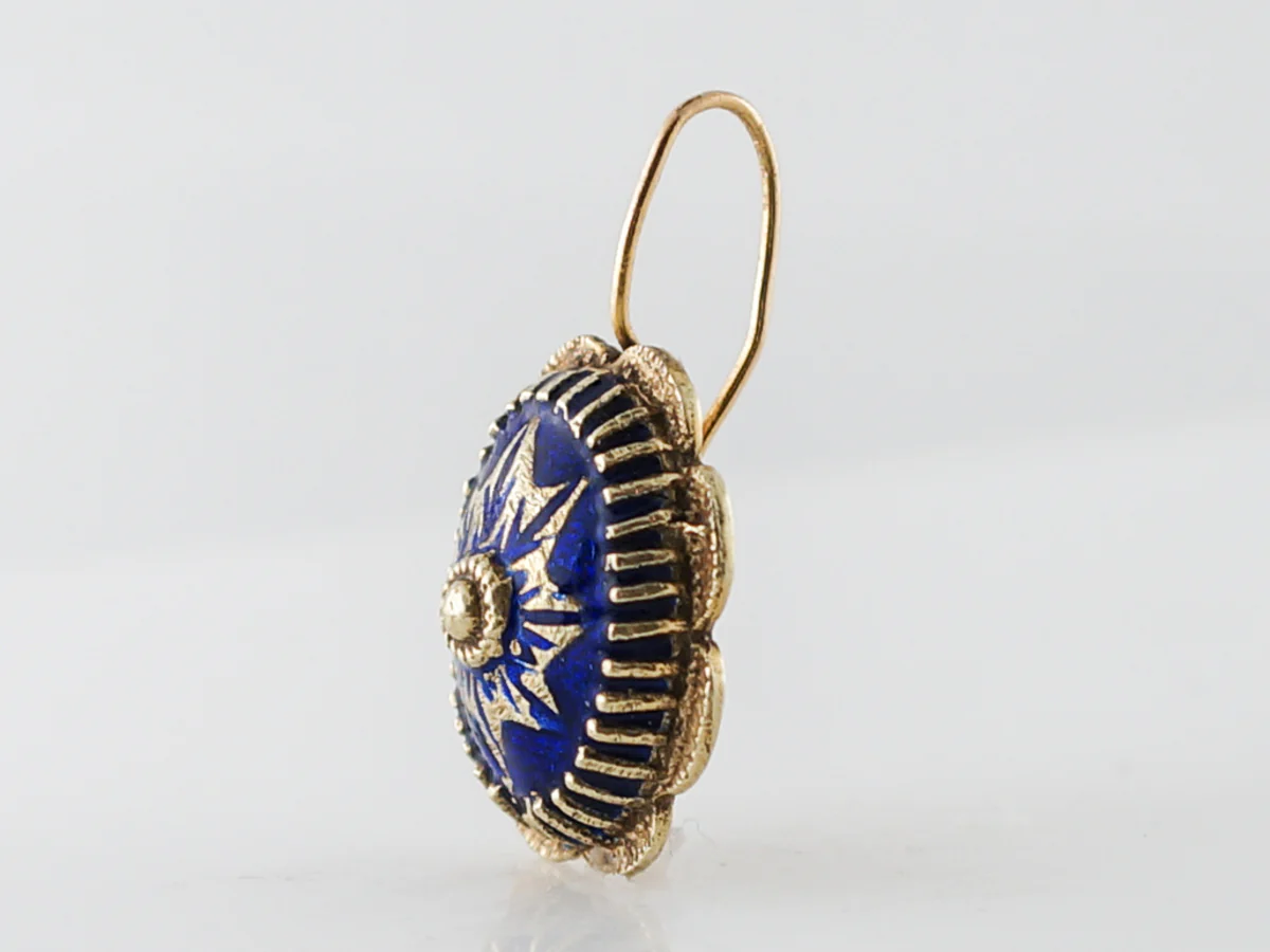 Antique Earrings Victorian Blue Enamel in 14k Yellow Gold - Image 5