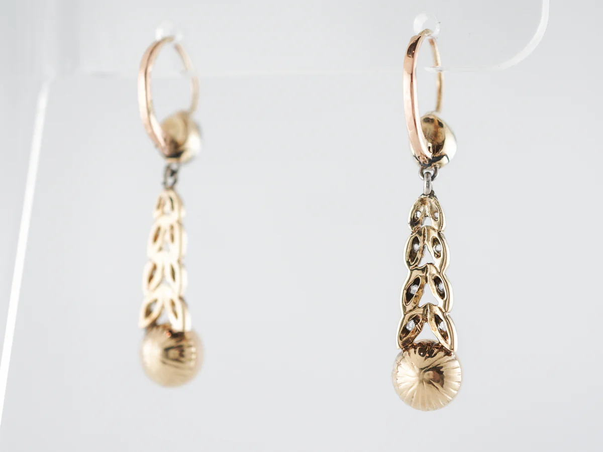 Antique Earrings Victorian Pearls &amp; .82 Rose Cut Diamonds in 14k Yellow Gold &amp; Platinum - Image 3