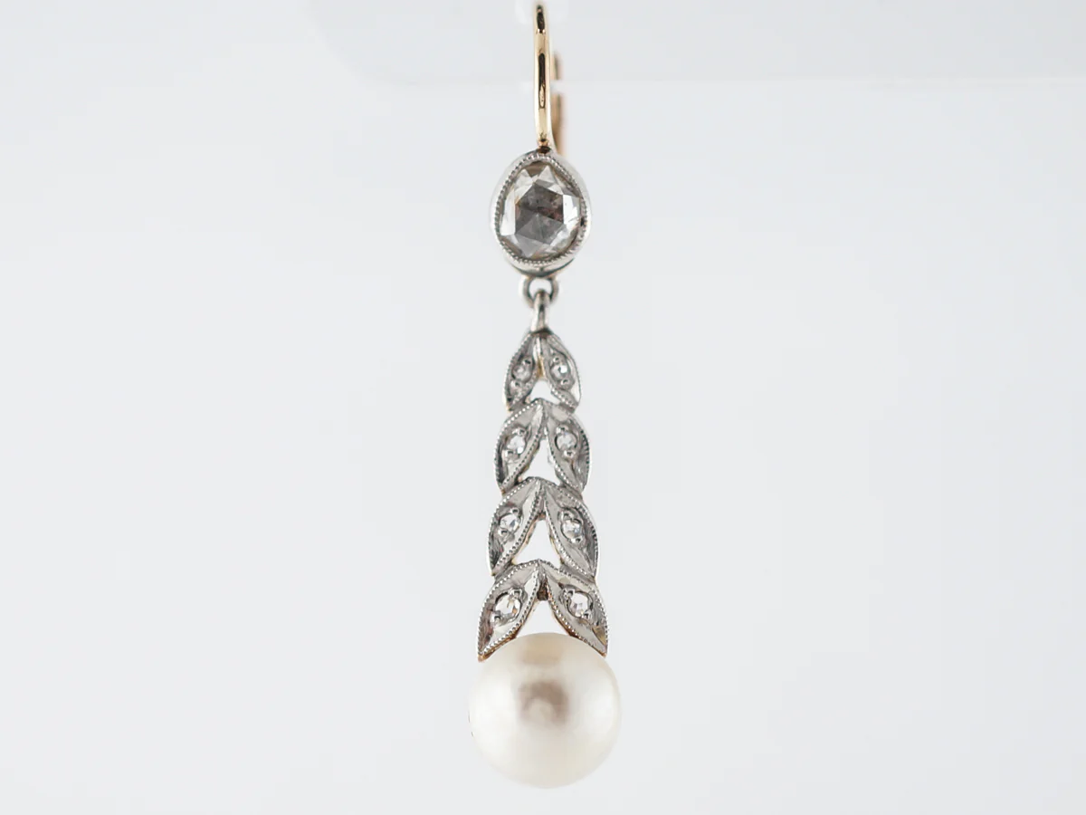 Antique Earrings Victorian Pearls &amp; .82 Rose Cut Diamonds in 14k Yellow Gold &amp; Platinum - Image 4
