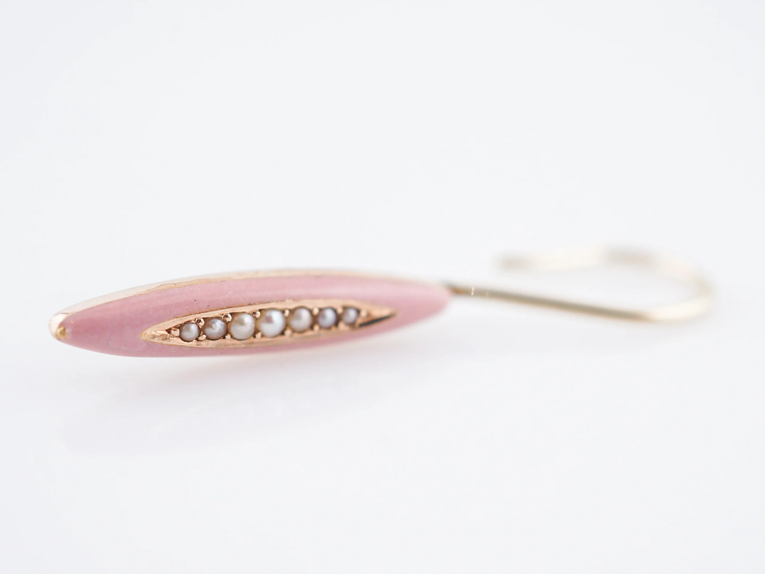Antique Earrings Victorian Pink Enamel & Seed Pearls in 14k Yellow Gold - Image 4