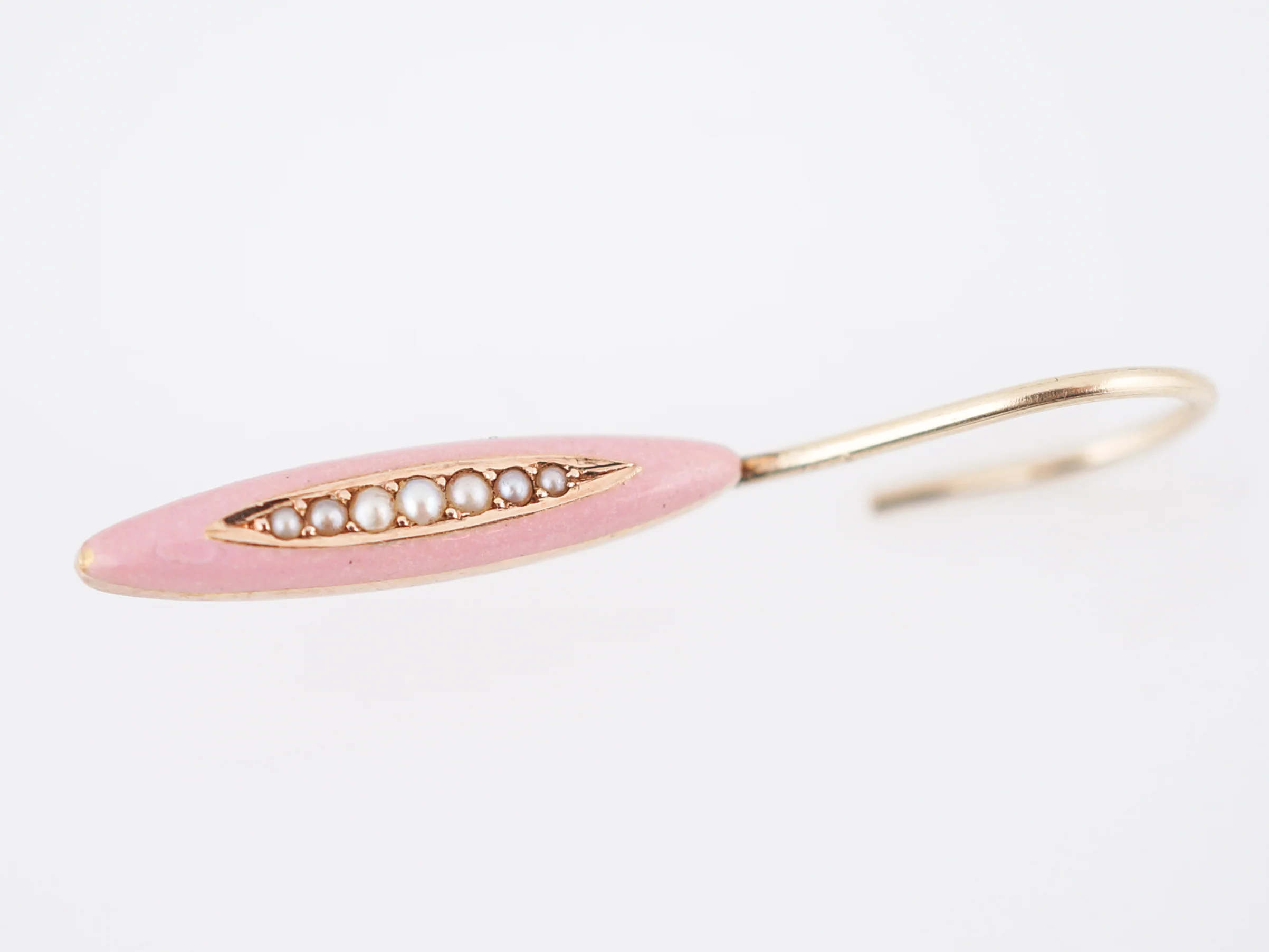 Antique Earrings Victorian Pink Enamel & Seed Pearls in 14k Yellow Gold - Image 5