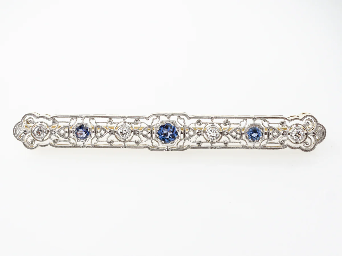 Antique Edwardian Brooch w/ Sapphire & Diamonds