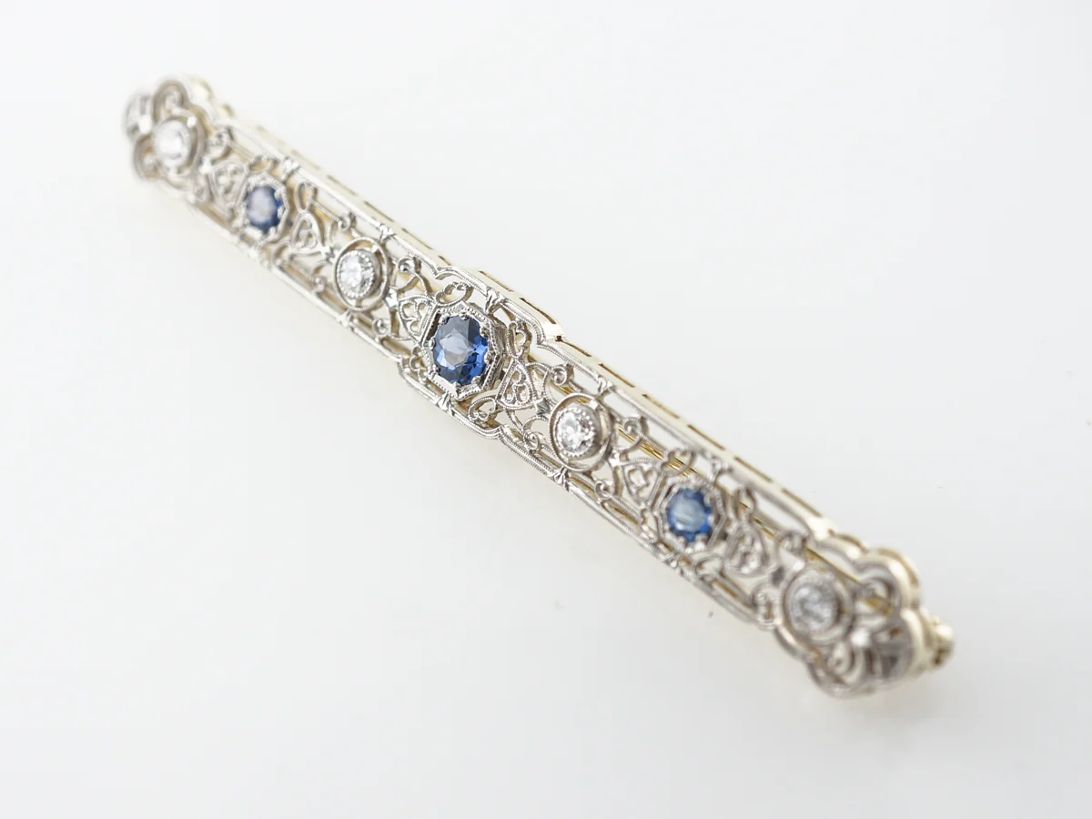 Antique Edwardian Brooch w/ Sapphire & Diamonds - Image 2