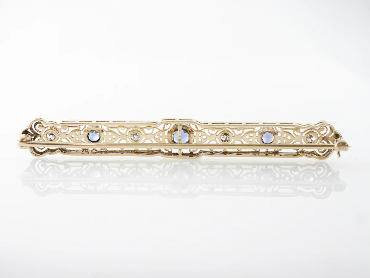 Antique Edwardian Brooch w/ Sapphire & Diamonds - Image 4
