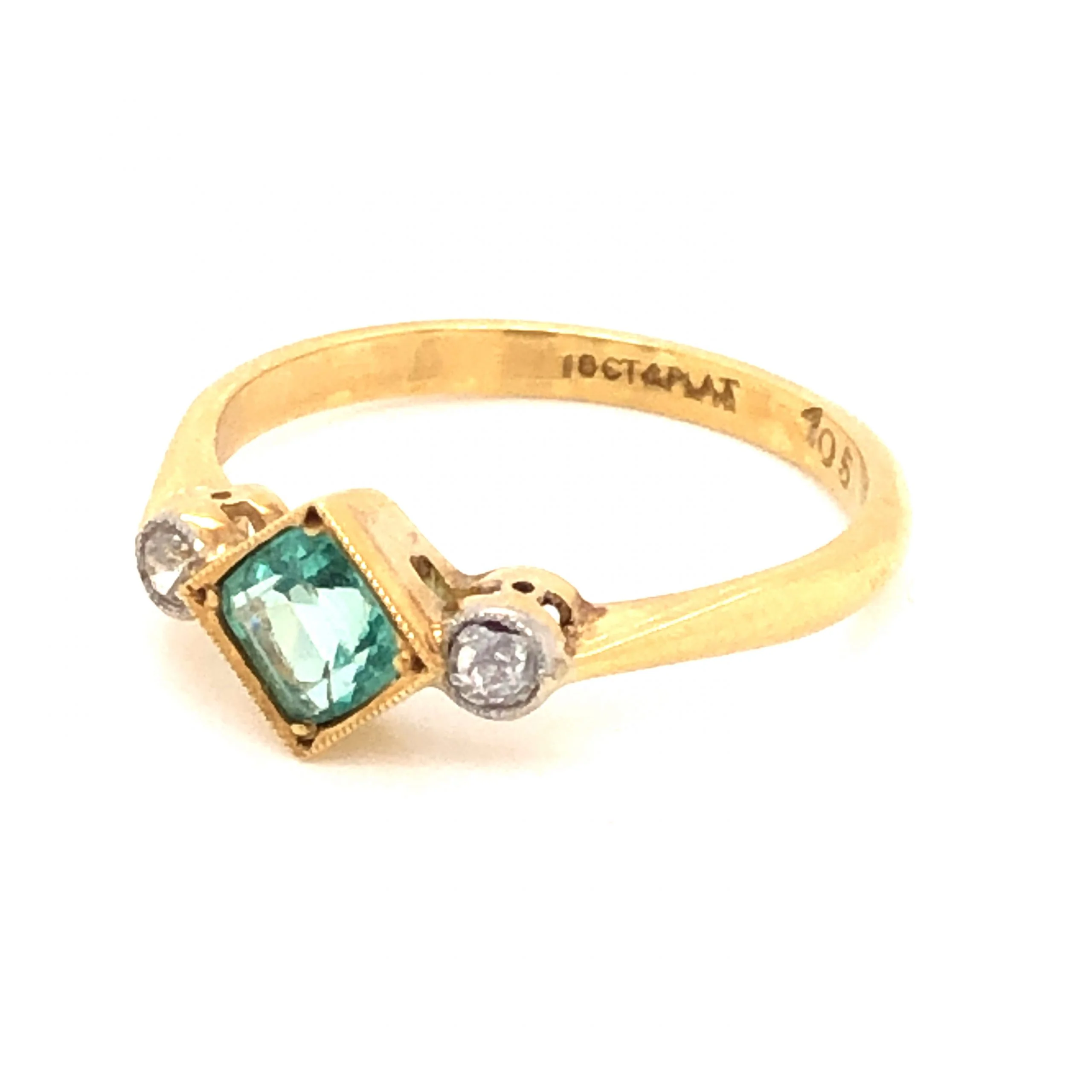 Antique Edwardian Emerald & Diamond Ring in 18k Yellow Gold - Image 2