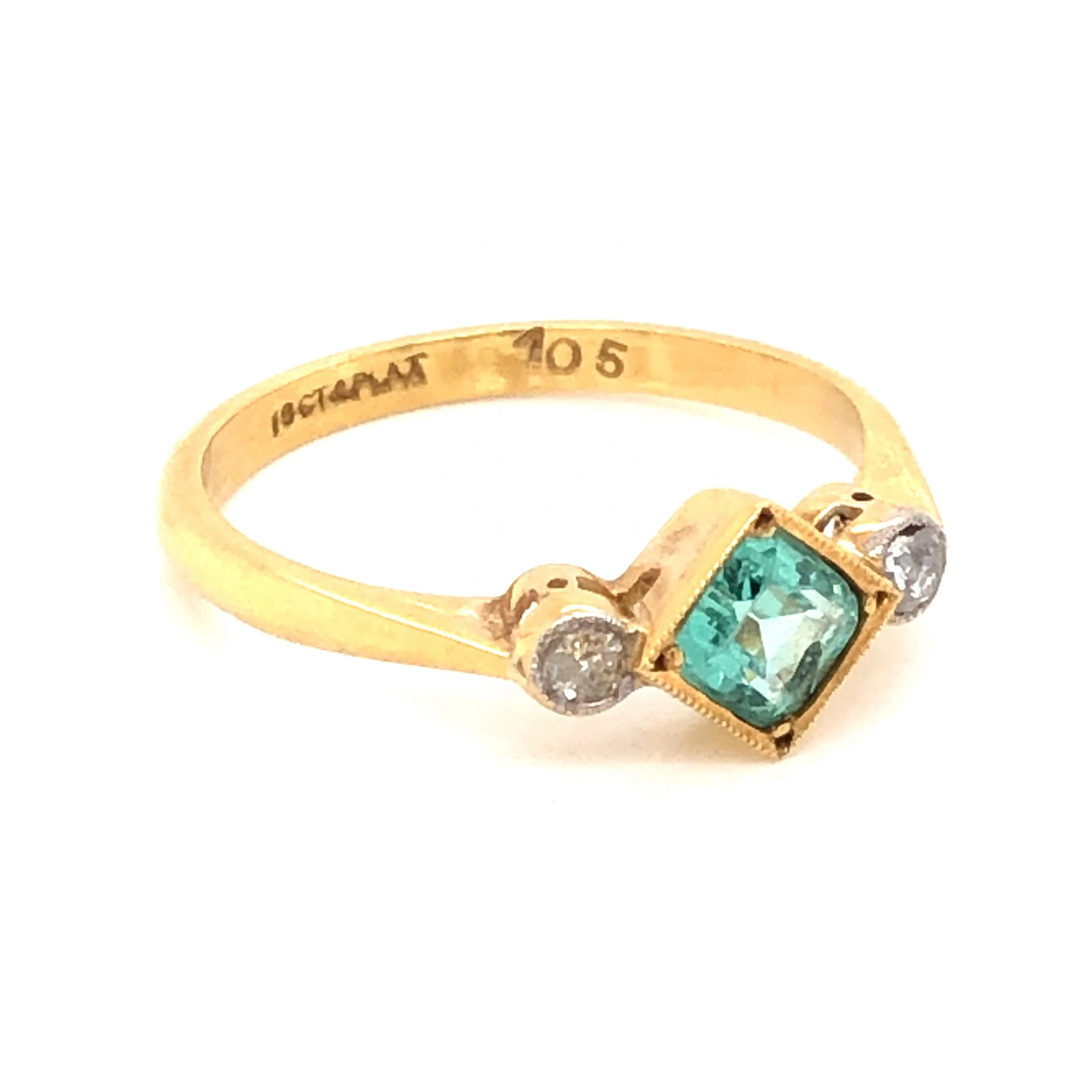 Antique Edwardian Emerald & Diamond Ring in 18k Yellow Gold - Image 3