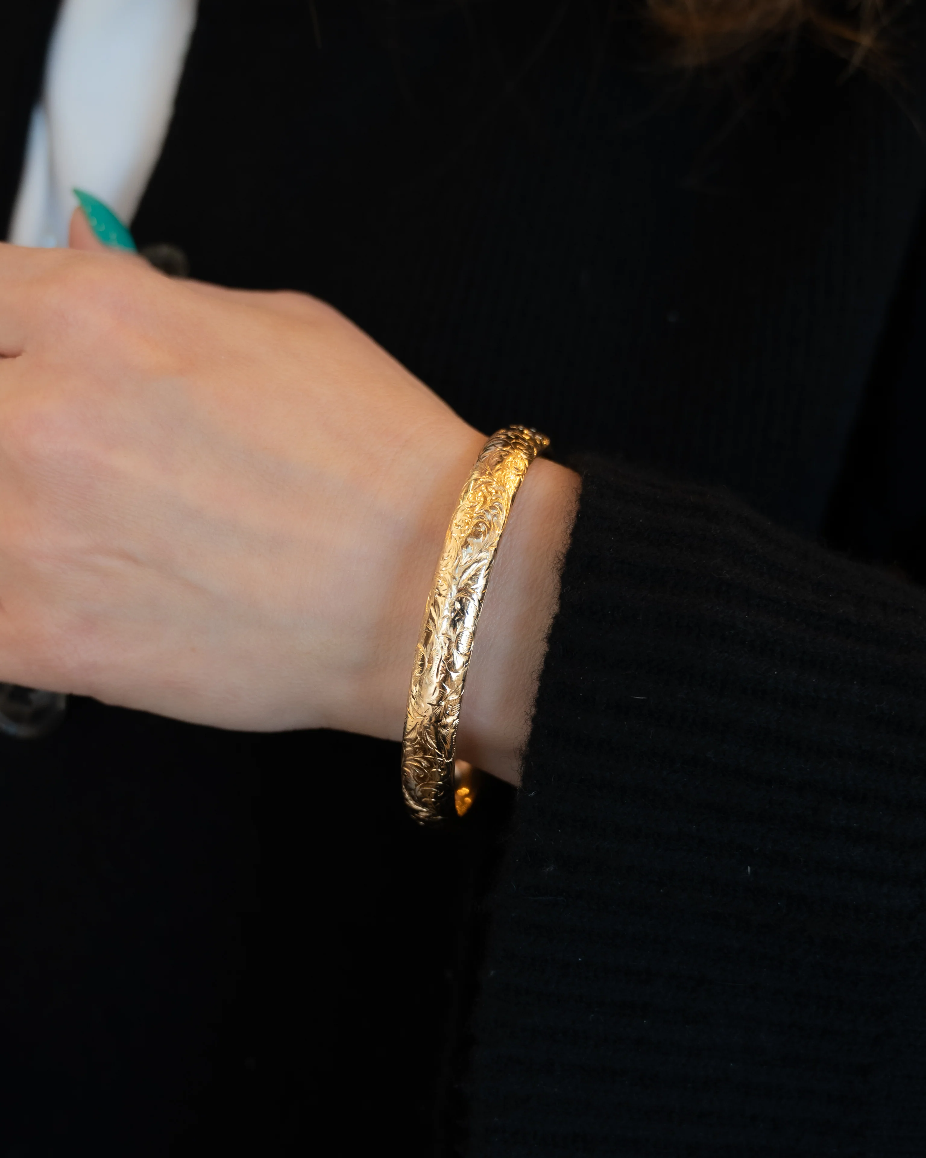 Antique Edwardian Engraved Bangle Bracelet in 14k - Image 8