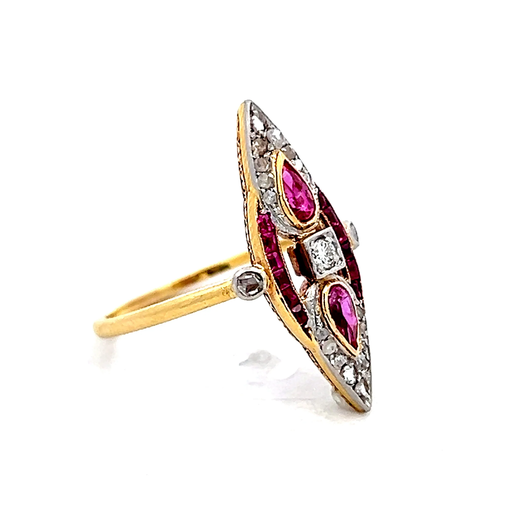 Antique Edwardian Ruby & Diamond Navette Ring 18k/Platinum - Image 3
