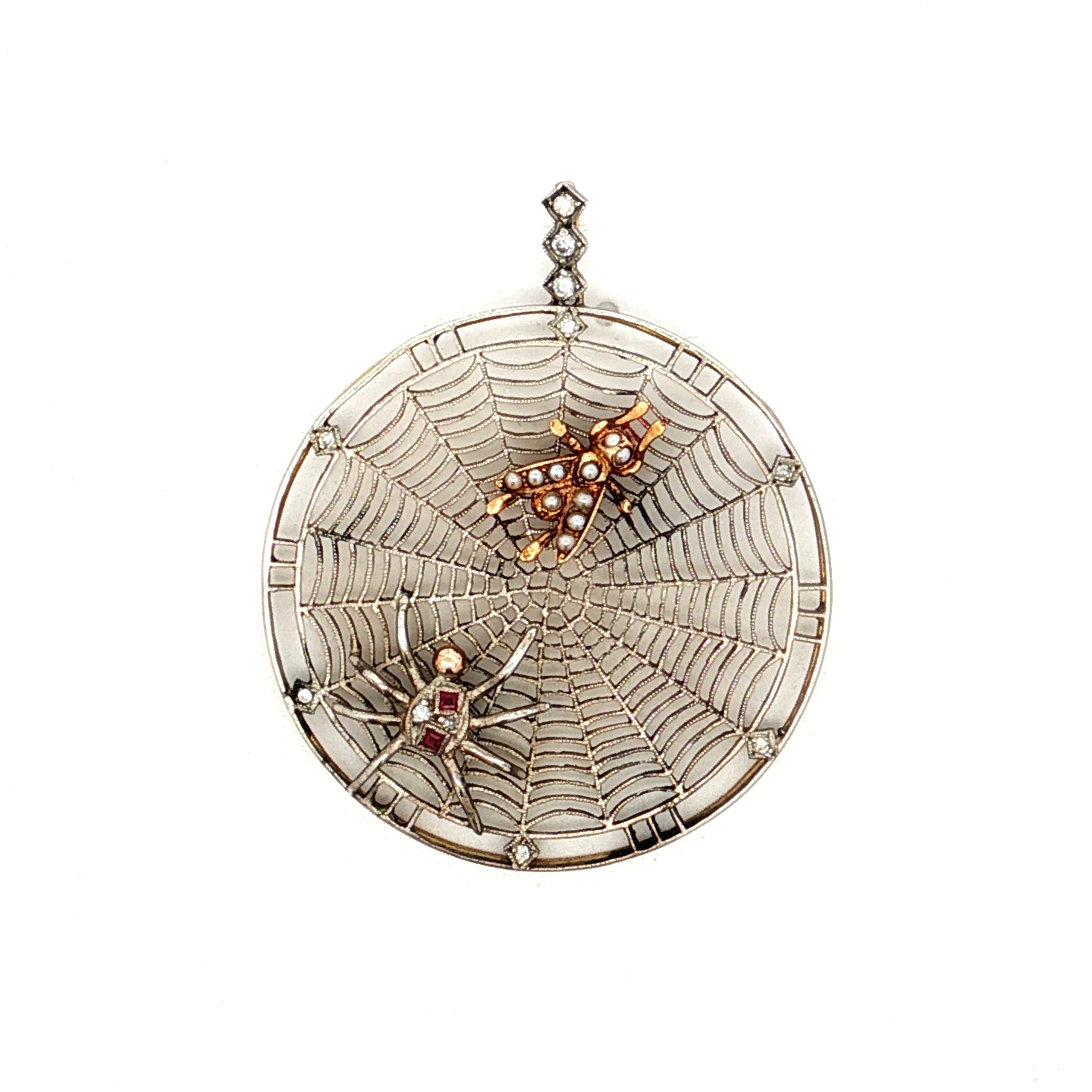 Antique Edwardian Spider Web Pendant 14k/Sterling Silver