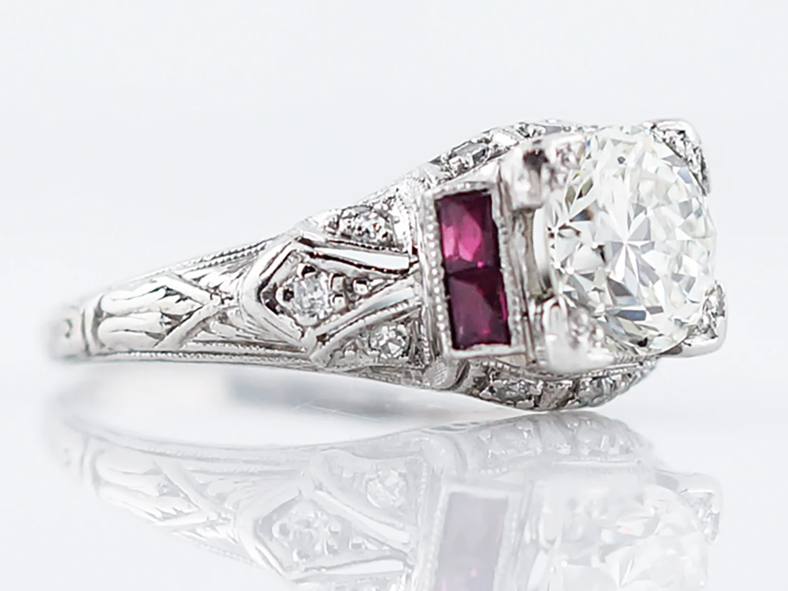 Antique Engagement Ring 1.09 Old European Cut Diamond in Platinum - Image 3