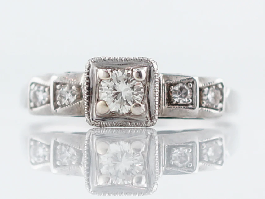 Antique Engagement Ring and Wedding Band Art Deco .20 Round Brilliant Cut Diamond in 14k White Gold - Image 2
