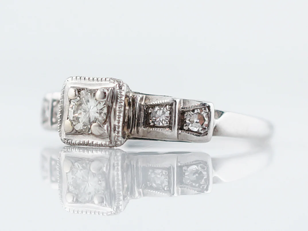 Antique Engagement Ring and Wedding Band Art Deco .20 Round Brilliant Cut Diamond in 14k White Gold - Image 4